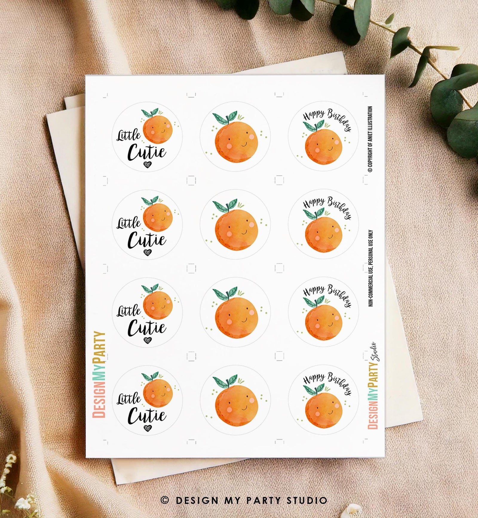 Little Cutie Cupcake Toppers Birthday Party Stickers Favor Tags Decor Orange Clementine Cuties Shower Digital Download Printable 0330