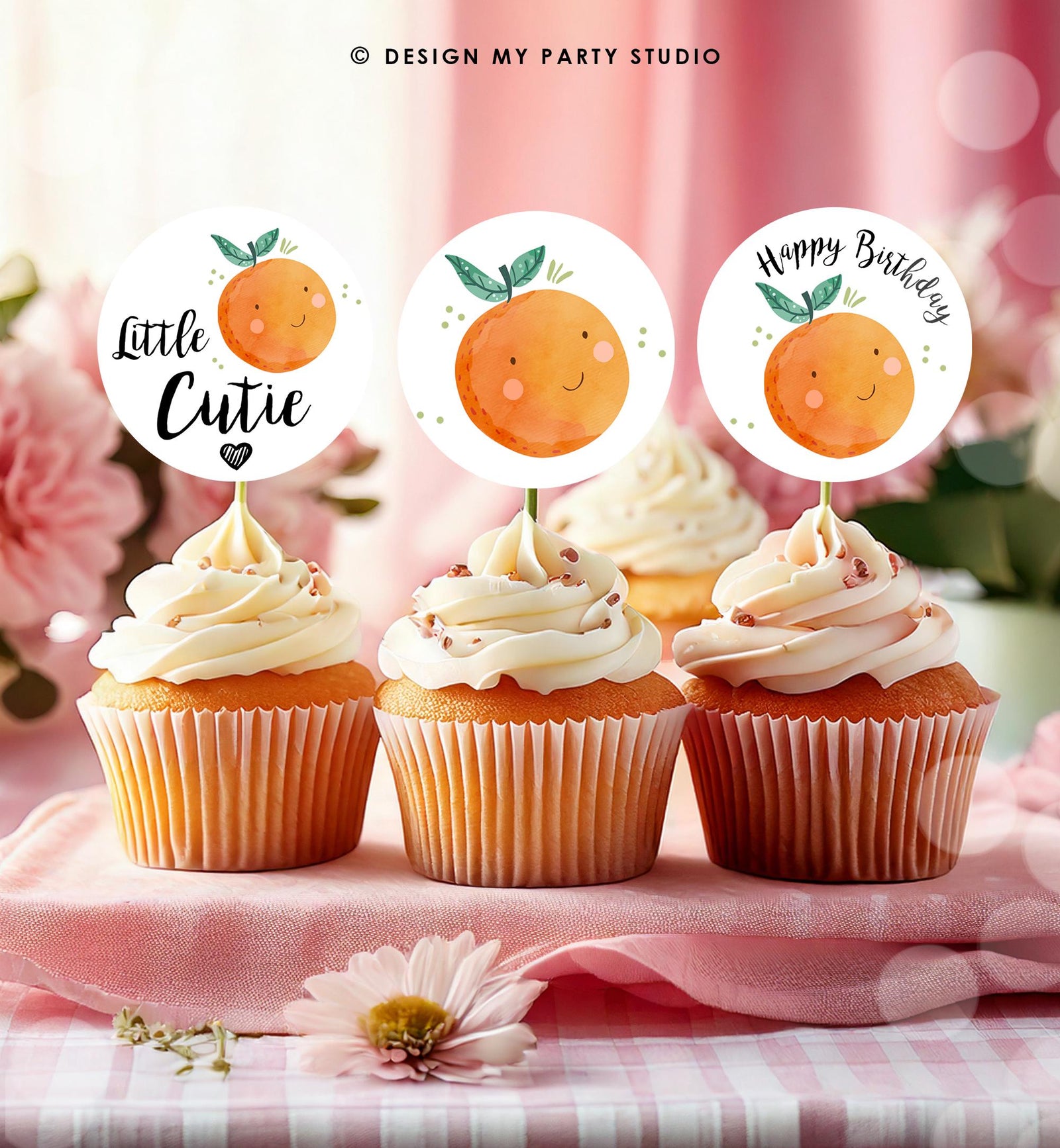 Little Cutie Cupcake Toppers Birthday Party Stickers Favor Tags Decor Orange Clementine Cuties Shower Digital Download Printable 0330