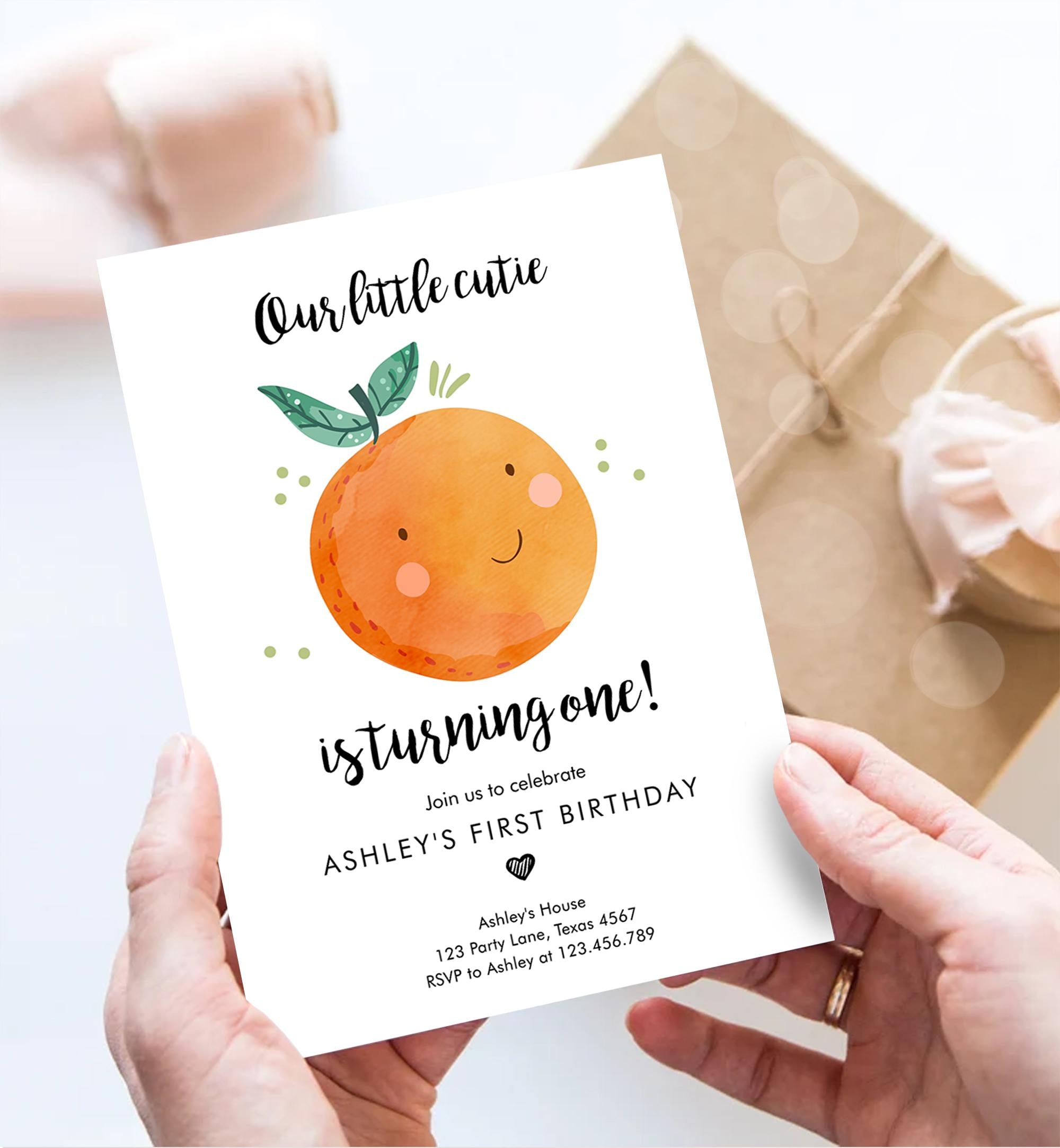 Editable Little Cutie Birthday Invitation Clementine Oranges Party Boy Girl Orange Citrus Digital Download Evite Template Printable 0330