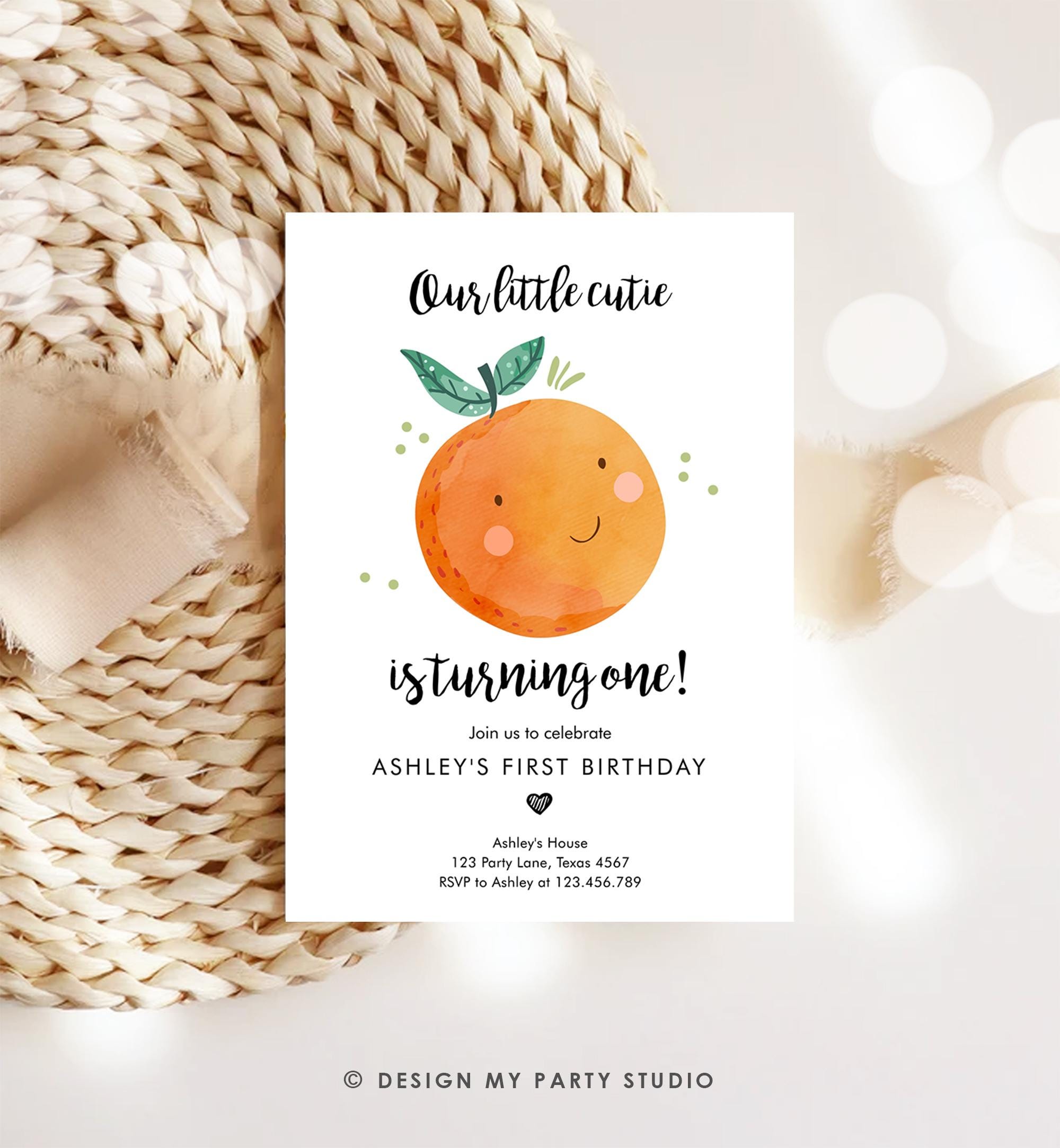 Editable Little Cutie Birthday Invitation Clementine Oranges Party Boy Girl Orange Citrus Digital Download Evite Template Printable 0330