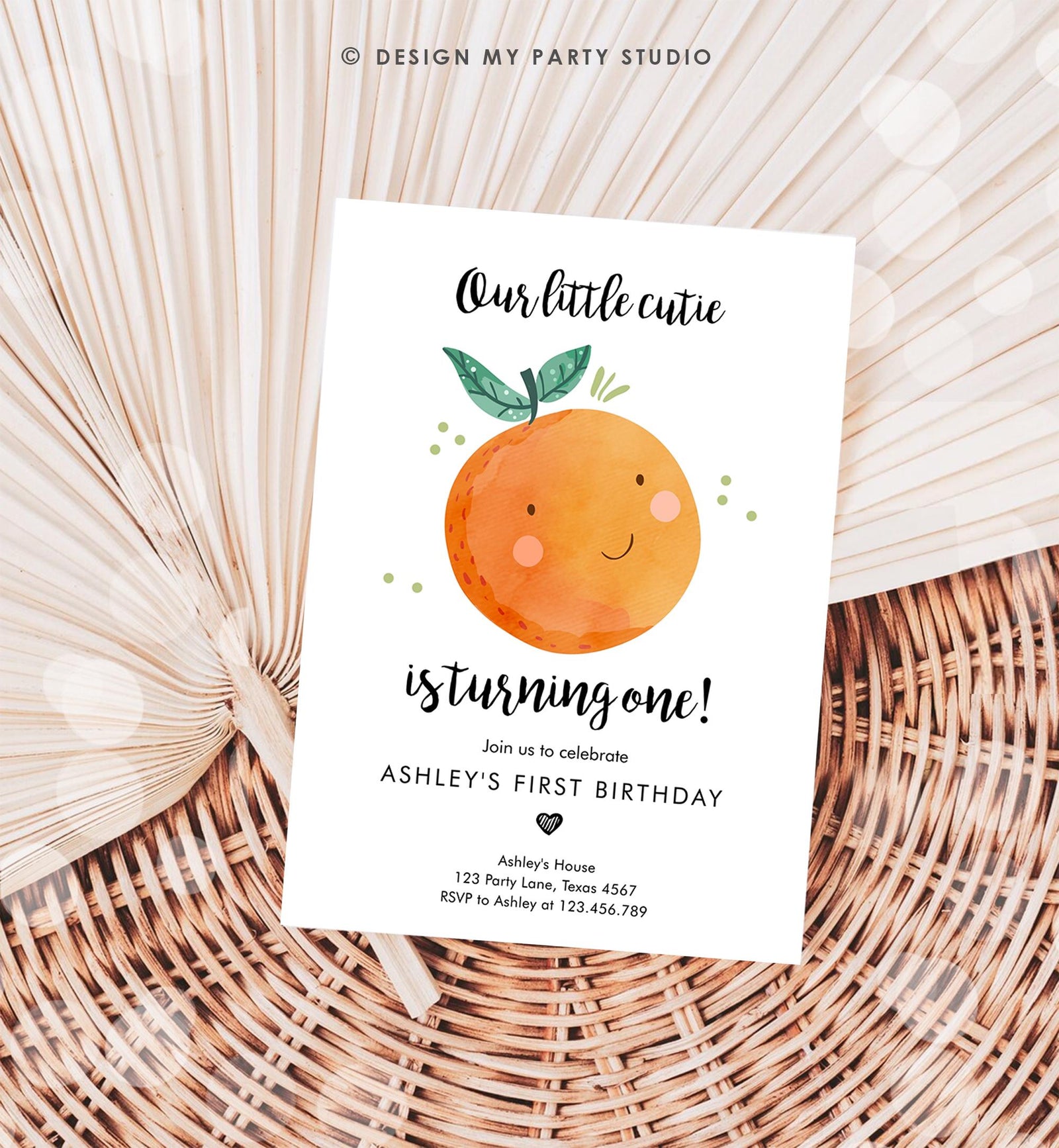 Editable Little Cutie Birthday Invitation Clementine Oranges Party Boy Girl Orange Citrus Digital Download Evite Template Printable 0330