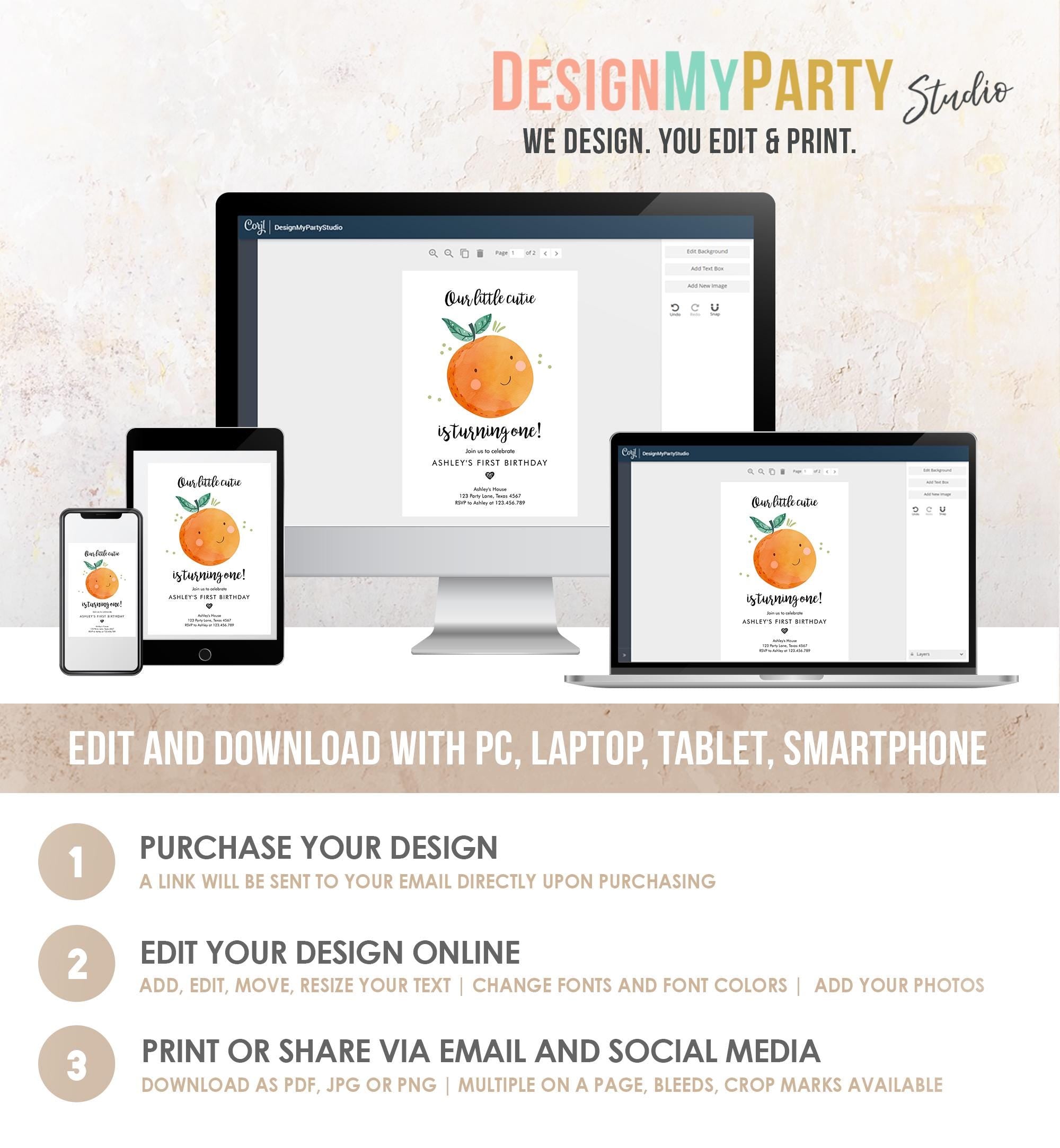 Editable Little Cutie Birthday Invitation Clementine Oranges Party Boy Girl Orange Citrus Digital Download Evite Template Printable 0330