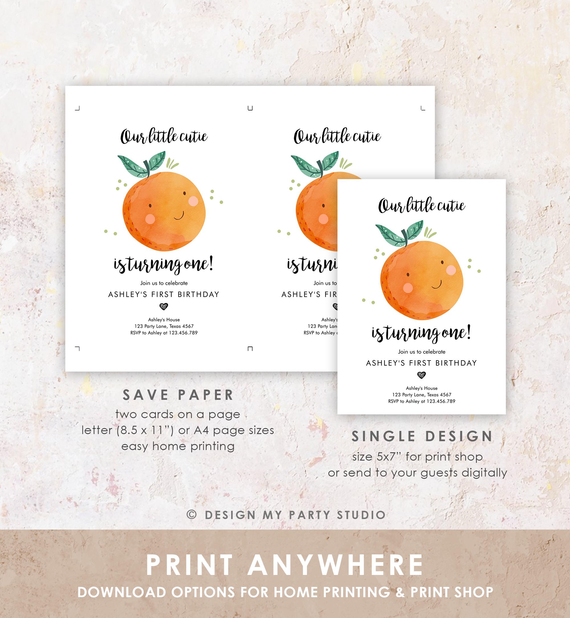 Editable Little Cutie Birthday Invitation Clementine Oranges Party Boy Girl Orange Citrus Digital Download Evite Template Printable 0330