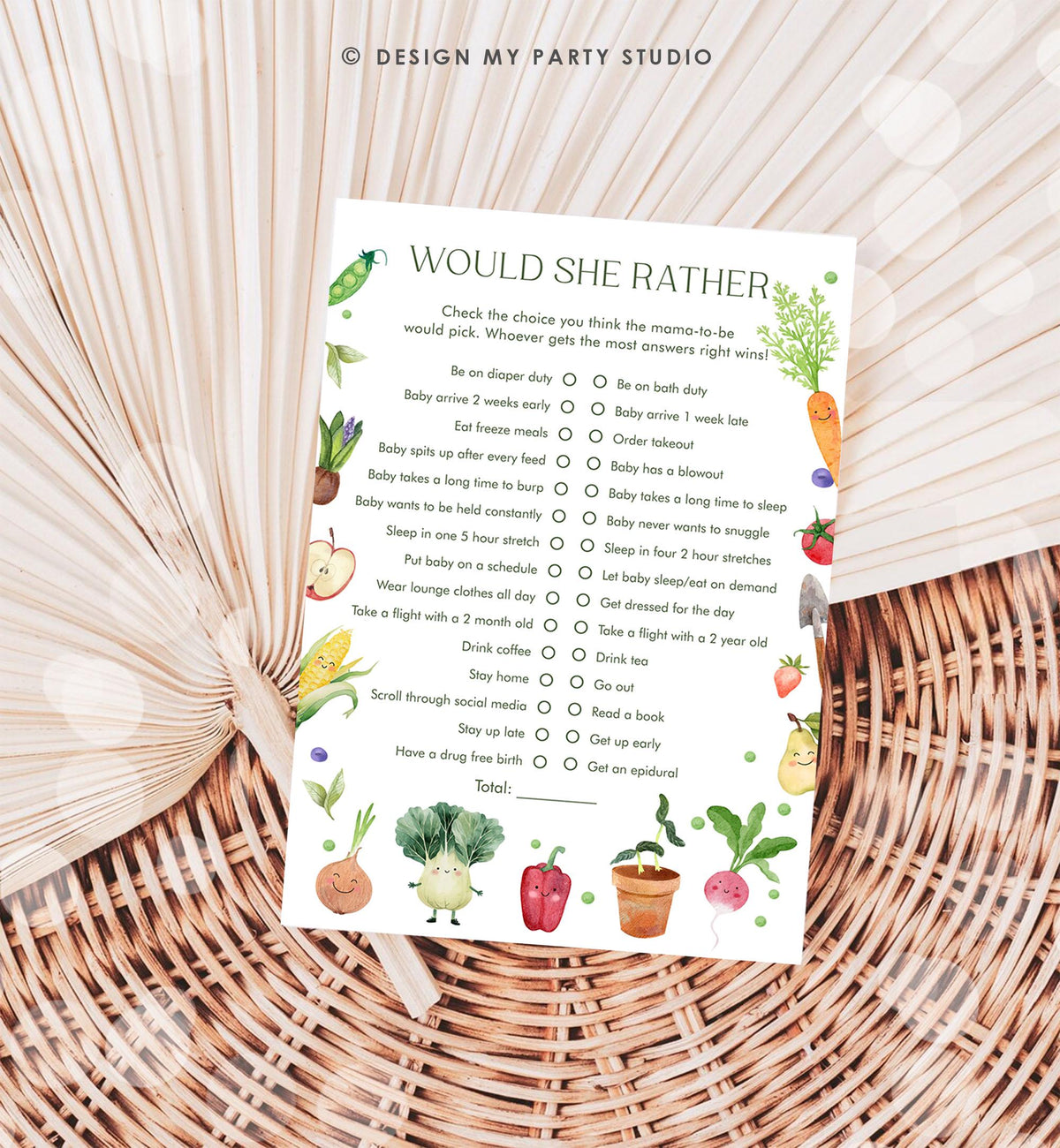 Editable Would She Rather Game Card Locally Grown Baby Shower Game Guess Game Farmers Market Little Sprout Digital Template Printable 0544