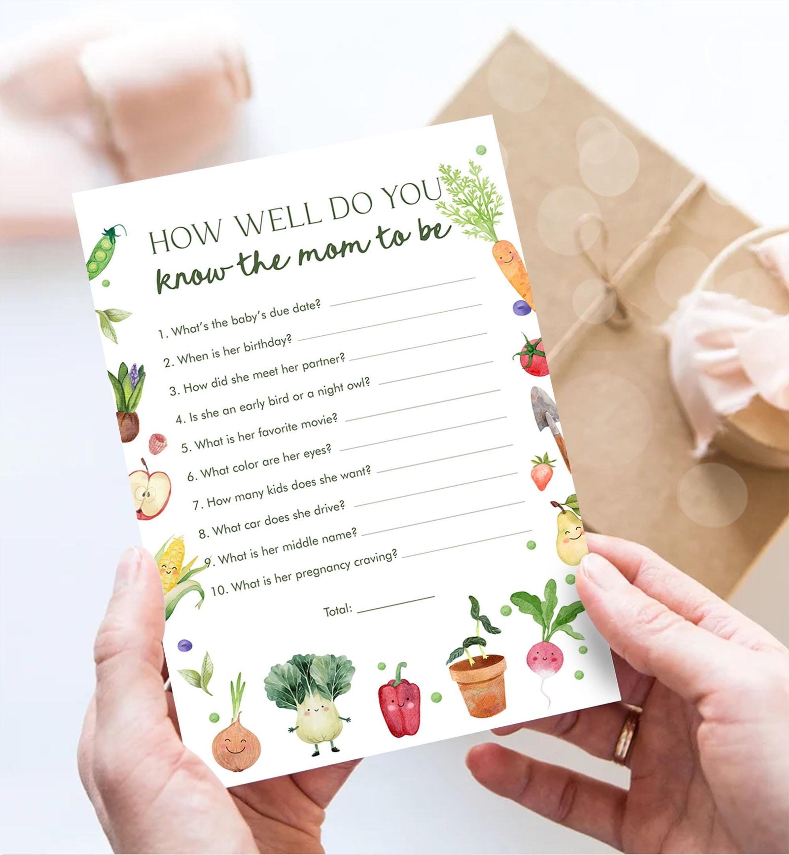 Editable How Well Do You Kow The Mom The Be baby Shower Game Card Little Sprout Farmers Market Locally Grown Digital Template Printable 0544