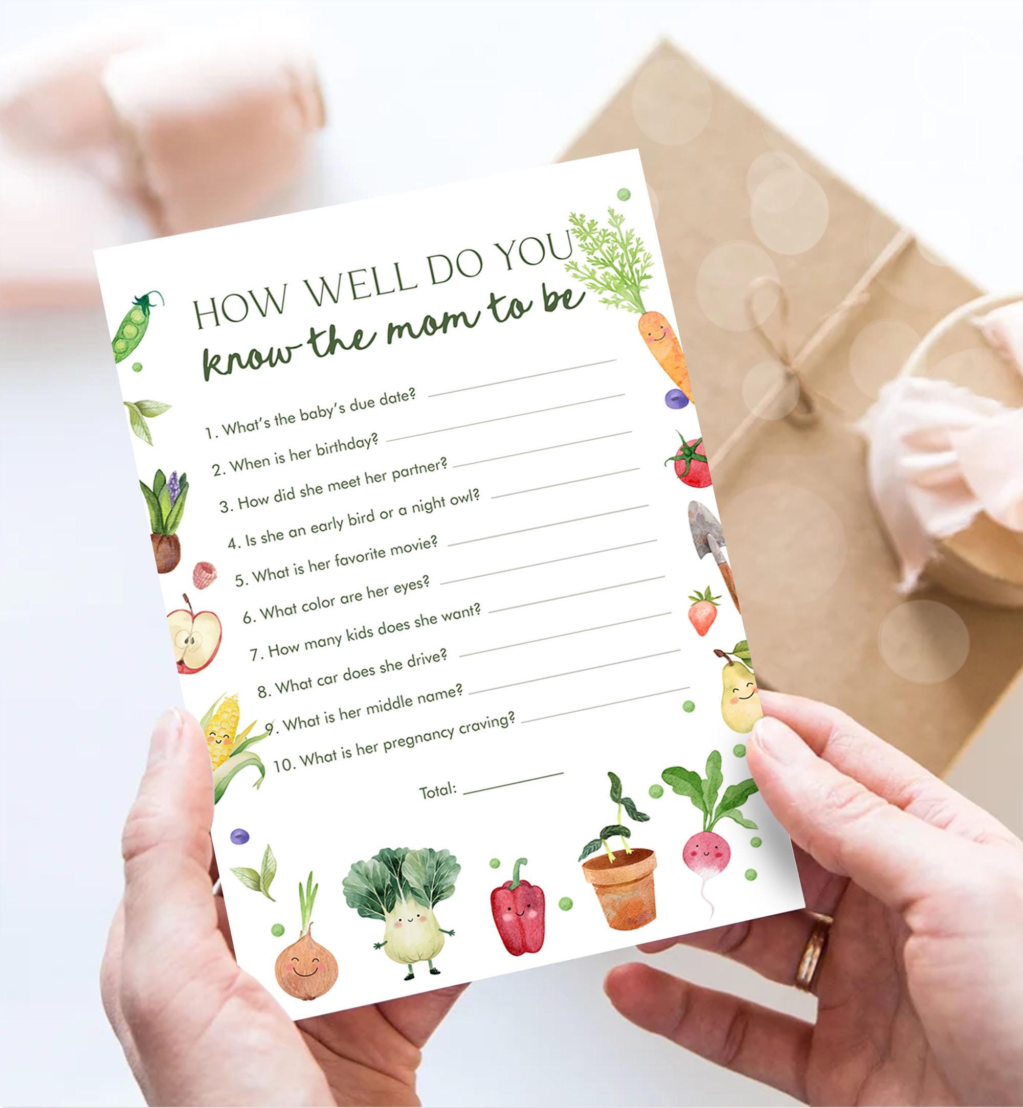 Editable How Well Do You Kow The Mom The Be baby Shower Game Card Little Sprout Farmers Market Locally Grown Digital Template Printable 0544