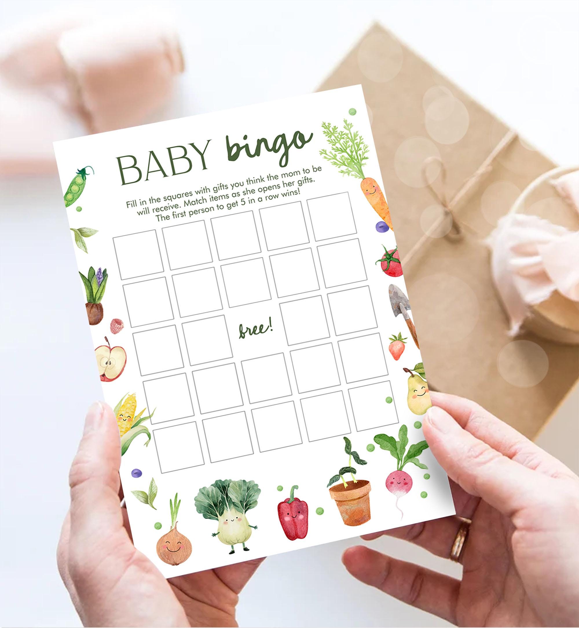 Editable Baby Bingo Baby Shower Game Card Little Sprout Farmers Market Gender Neutral Locally Grown Digital Download Template Printable 0544