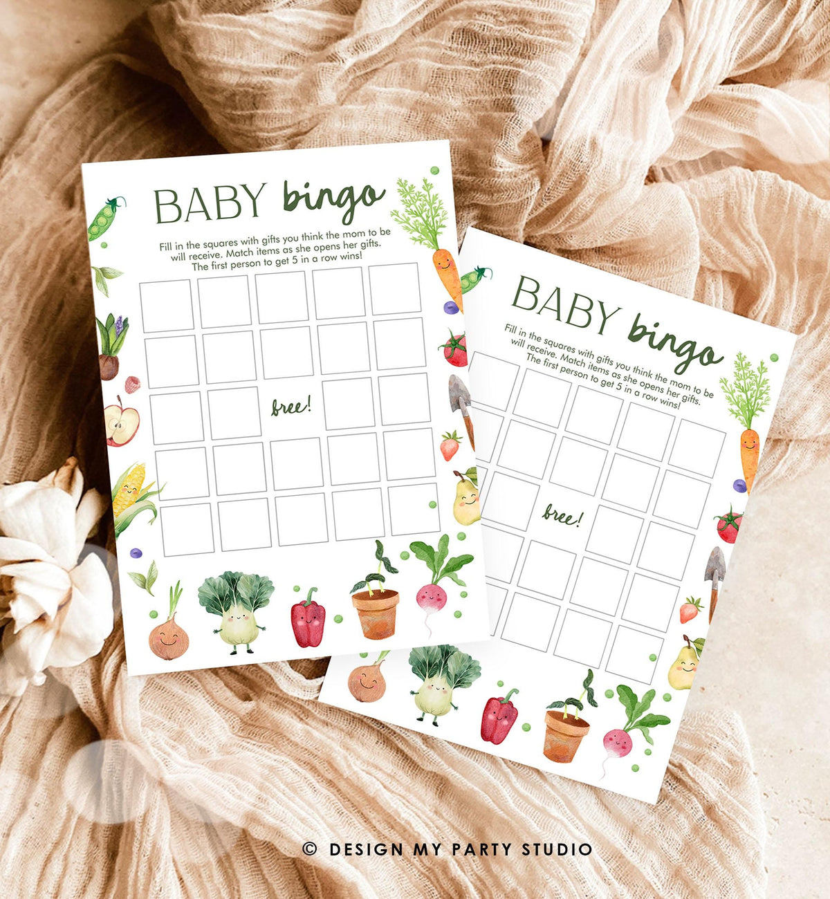 Editable Baby Bingo Baby Shower Game Card Little Sprout Farmers Market Gender Neutral Locally Grown Digital Download Template Printable 0544