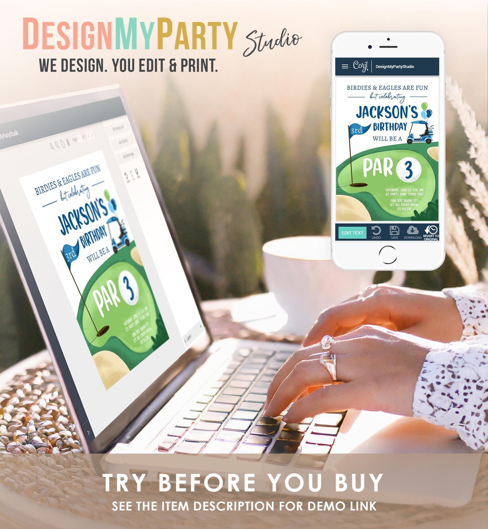 Editable Par 3 Birthday Invitation Golf 3rd Third Birthday Par-tee Golf Invite Boy Golfing Digital Download Evite Template Printable 0405