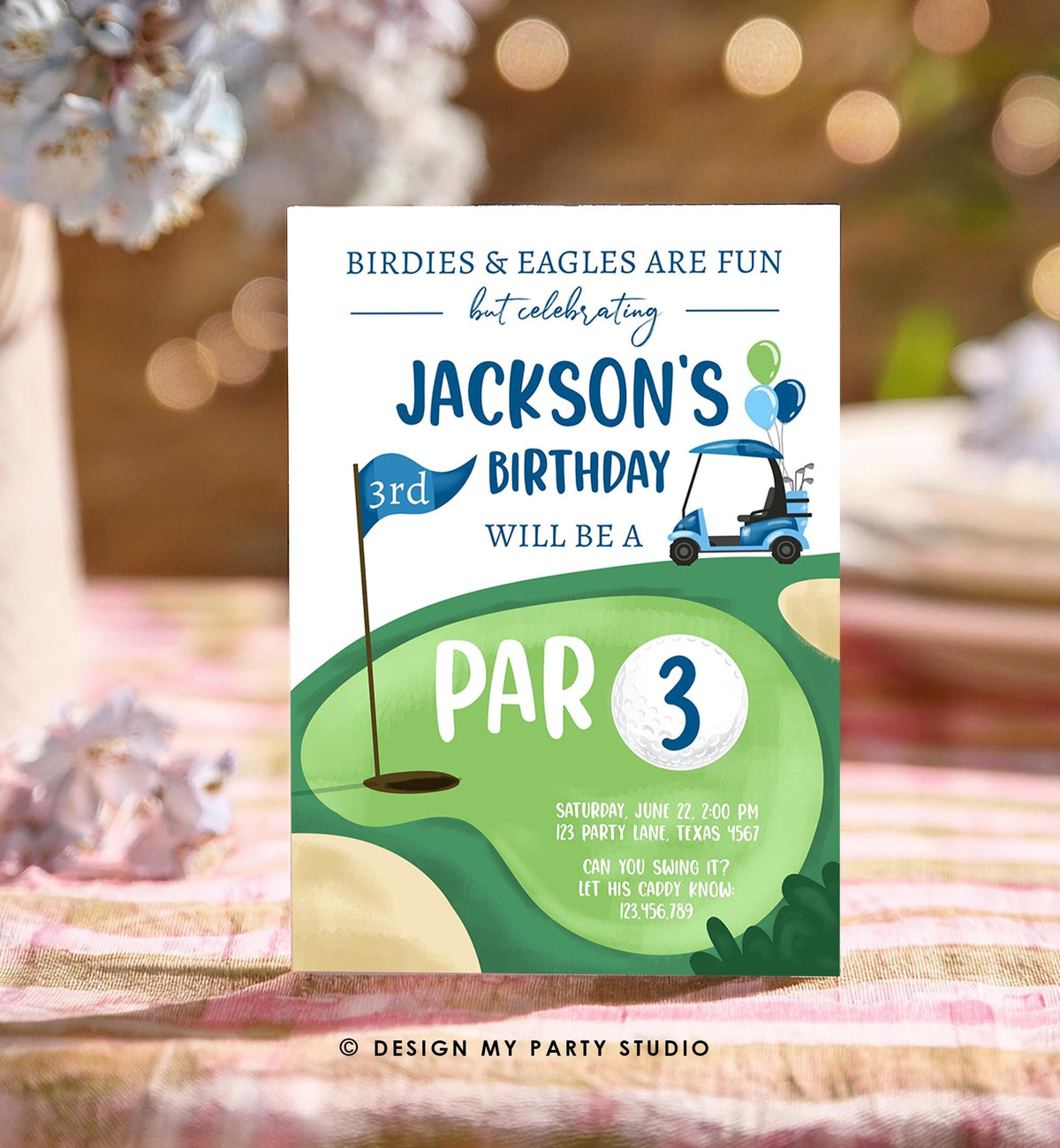 Editable Par 3 Birthday Invitation Golf 3rd Third Birthday Par-tee Golf Invite Boy Golfing Digital Download Evite Template Printable 0405