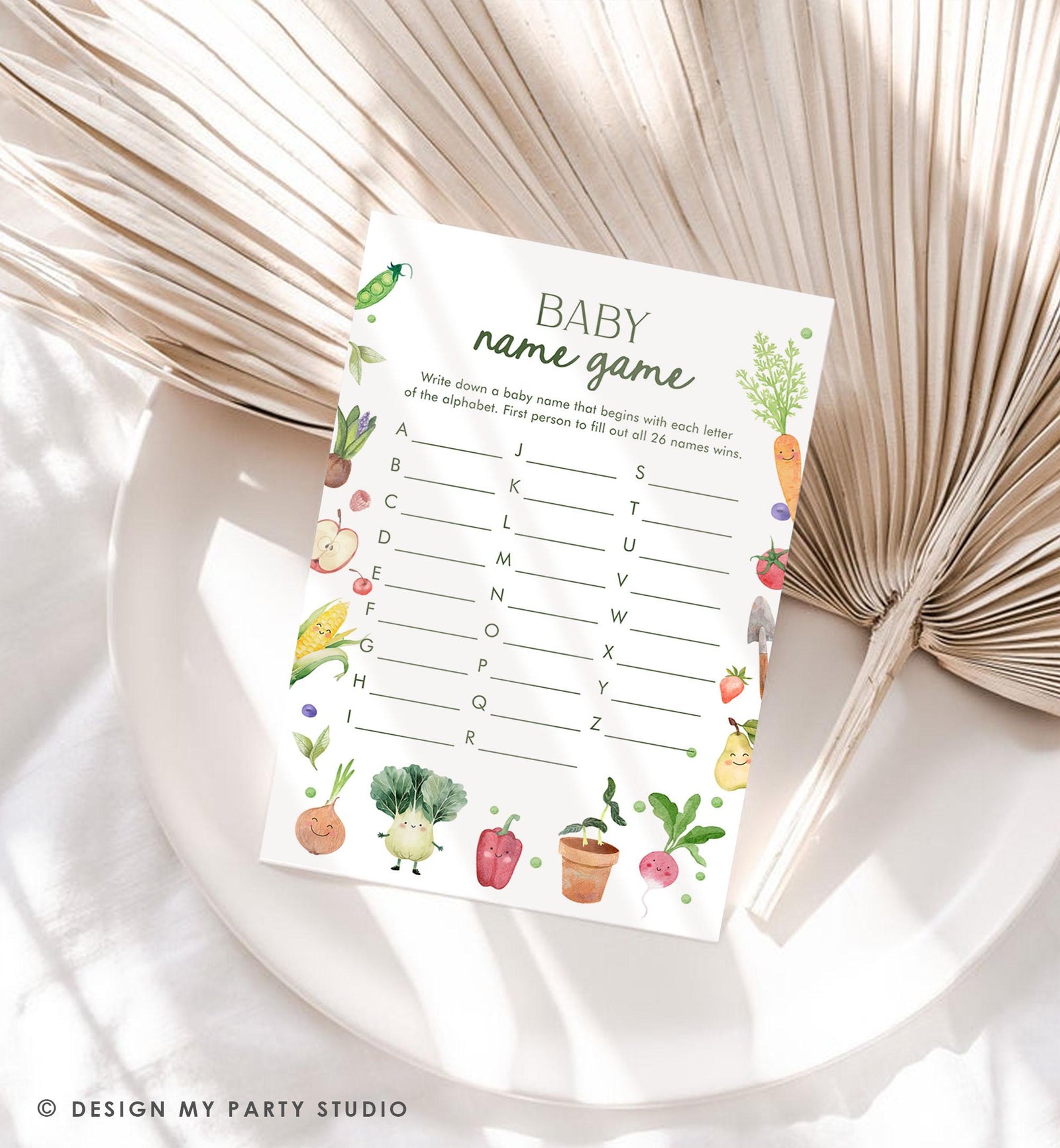 Editable Baby Name Game Baby Shower Game Card Name Race Little Sprout Farmers Market Locally Grown Digital Download Template Printable 0544