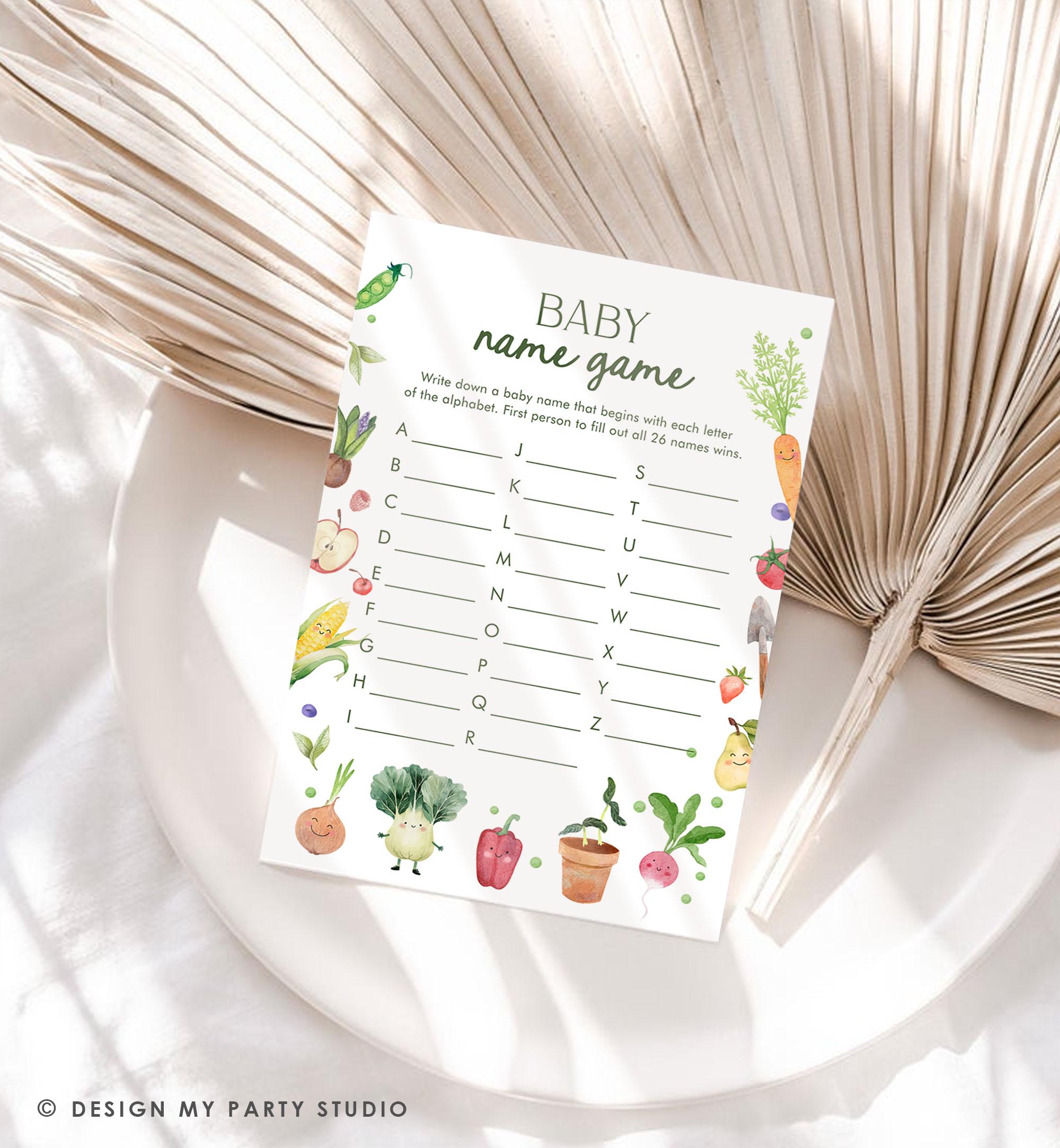 Editable Baby Name Game Baby Shower Game Card Name Race Little Sprout Farmers Market Locally Grown Digital Download Template Printable 0544
