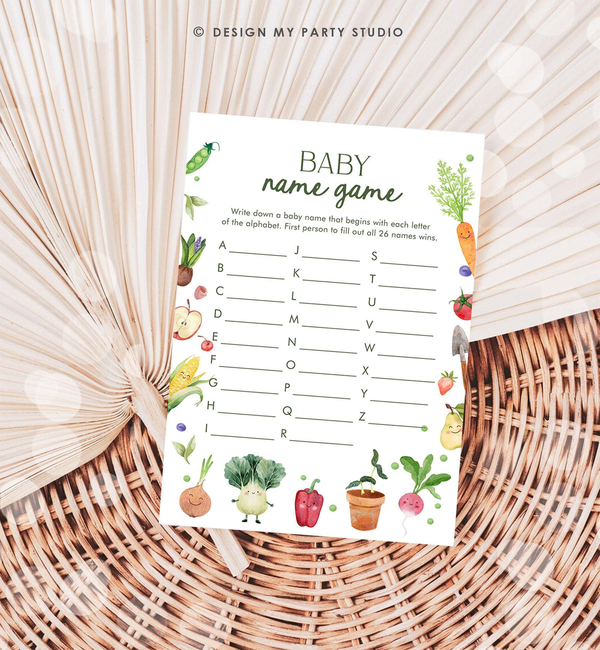 Editable Baby Name Game Baby Shower Game Card Name Race Little Sprout Farmers Market Locally Grown Digital Download Template Printable 0544