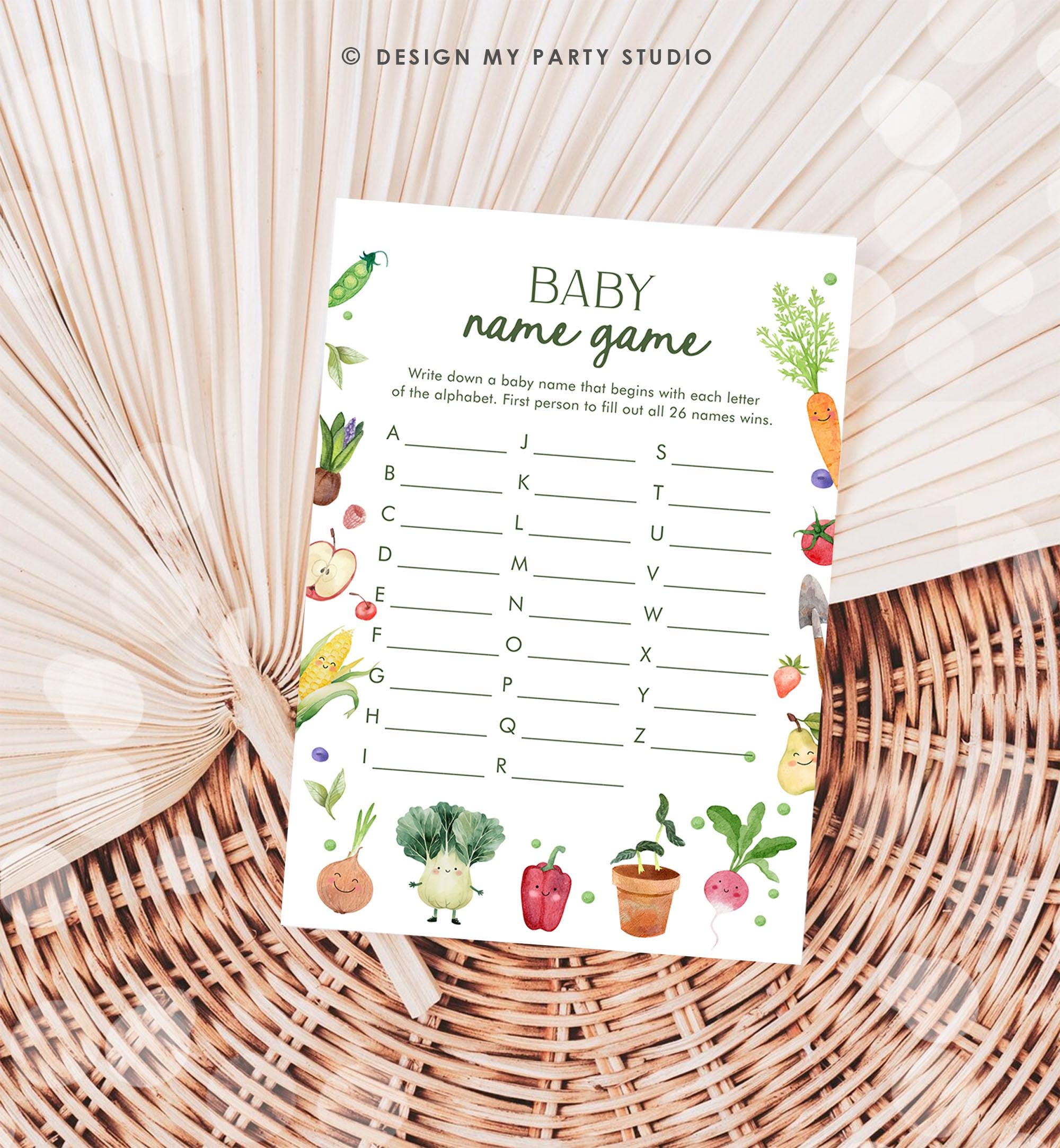 Editable Baby Name Game Baby Shower Game Card Name Race Little Sprout Farmers Market Locally Grown Digital Download Template Printable 0544