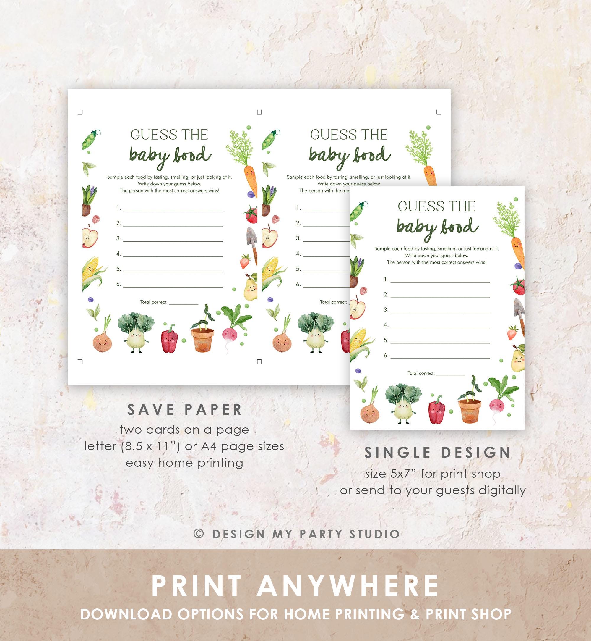 Editable Guess The Baby Food Baby Shower Game Food Guess Game Little Sprout Farmers Market Locally Grown Digital Template Printable 0544