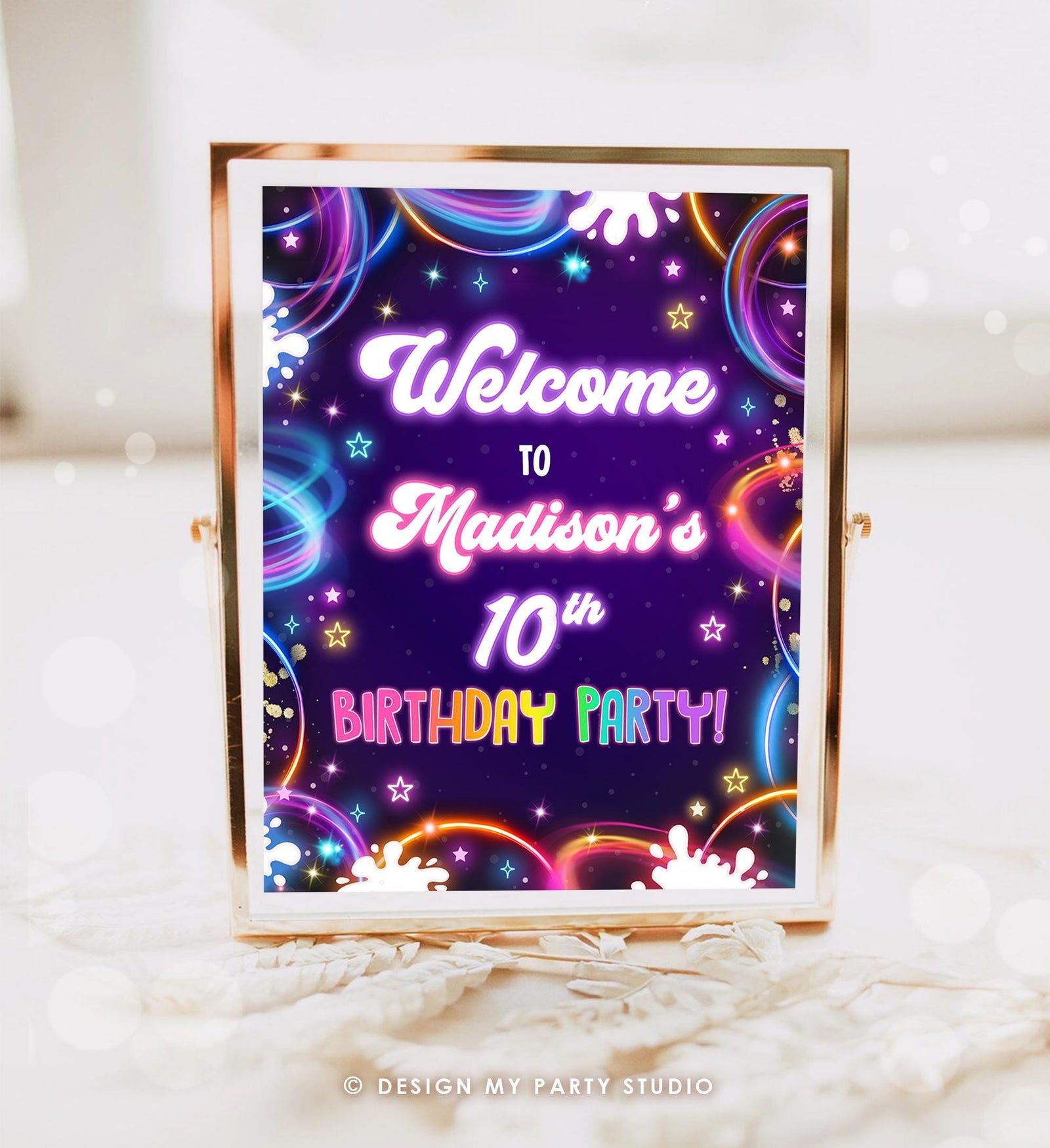 Editable Glow Party Welcome Sign Neon Glow in the Dark Girl Birthday Shower Glow Crazy Floor Decal Digital Download Template Printable 0537