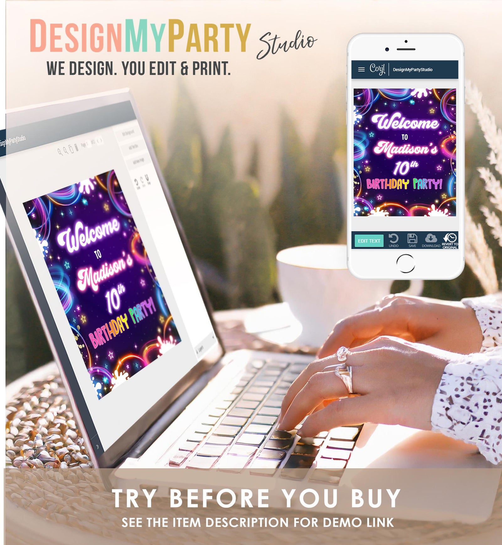 Editable Glow Party Welcome Sign Neon Glow in the Dark Girl Birthday Shower Glow Crazy Floor Decal Digital Download Template Printable 0537