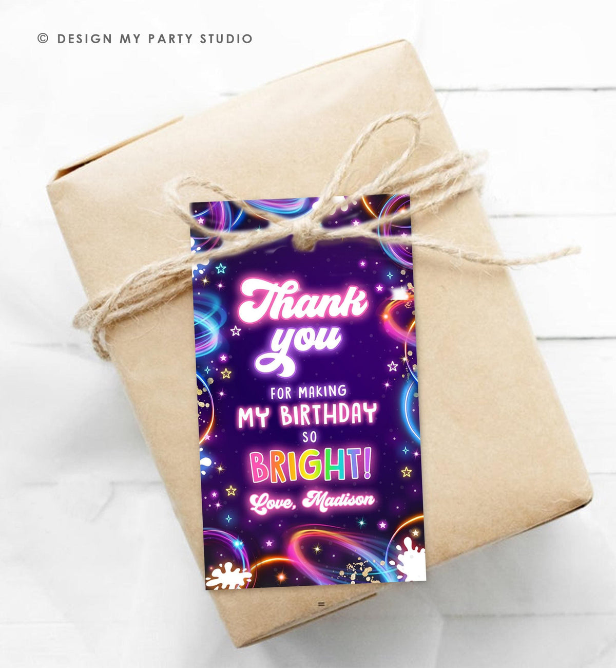 Editable Glow Favor Tag Neon Glow in the Dark Disco Girl Birthday Party Thank You Gift Tag Label Digital Download Template Printable 0537