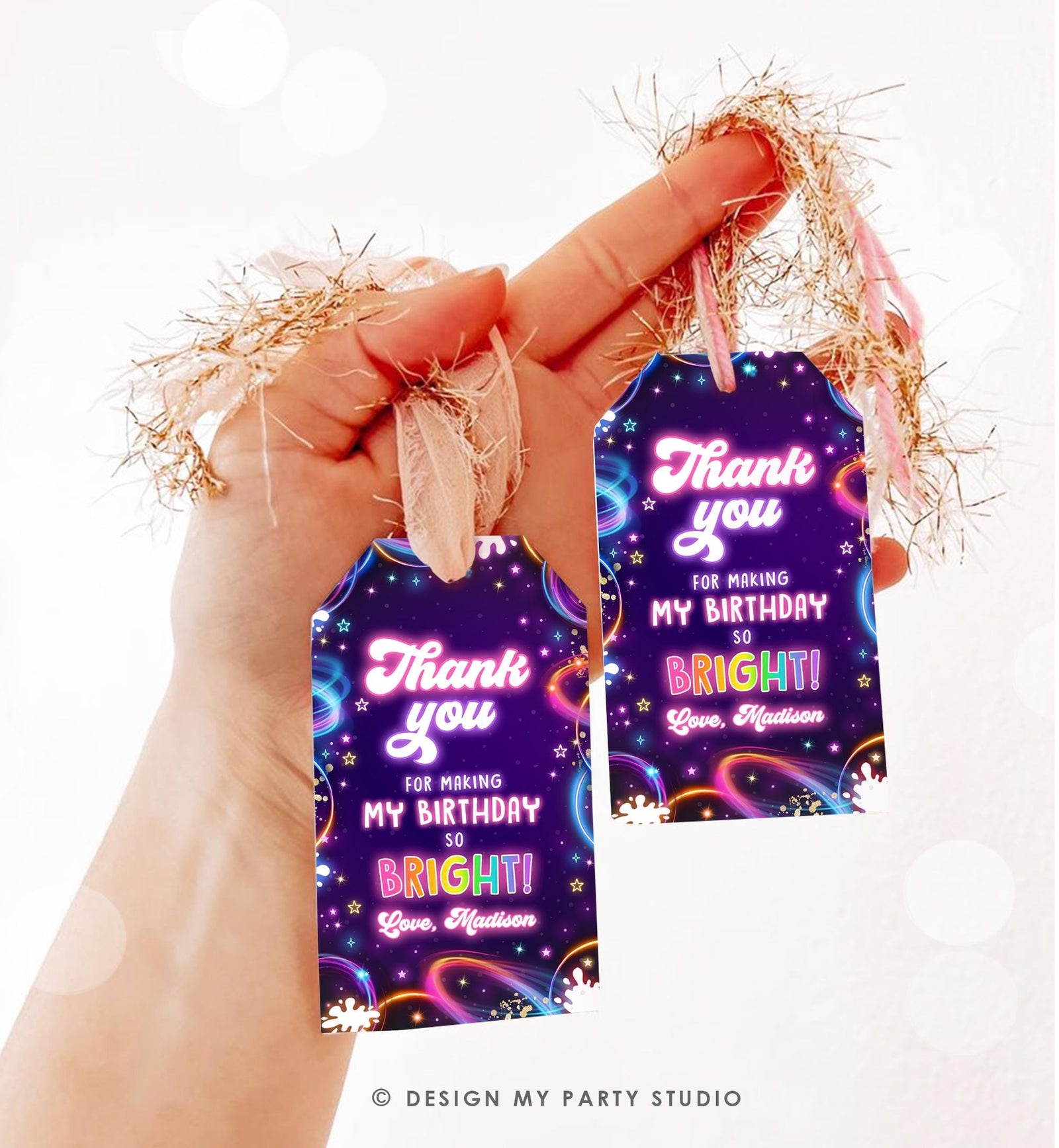 Editable Glow Favor Tag Neon Glow in the Dark Disco Girl Birthday Party Thank You Gift Tag Label Digital Download Template Printable 0537