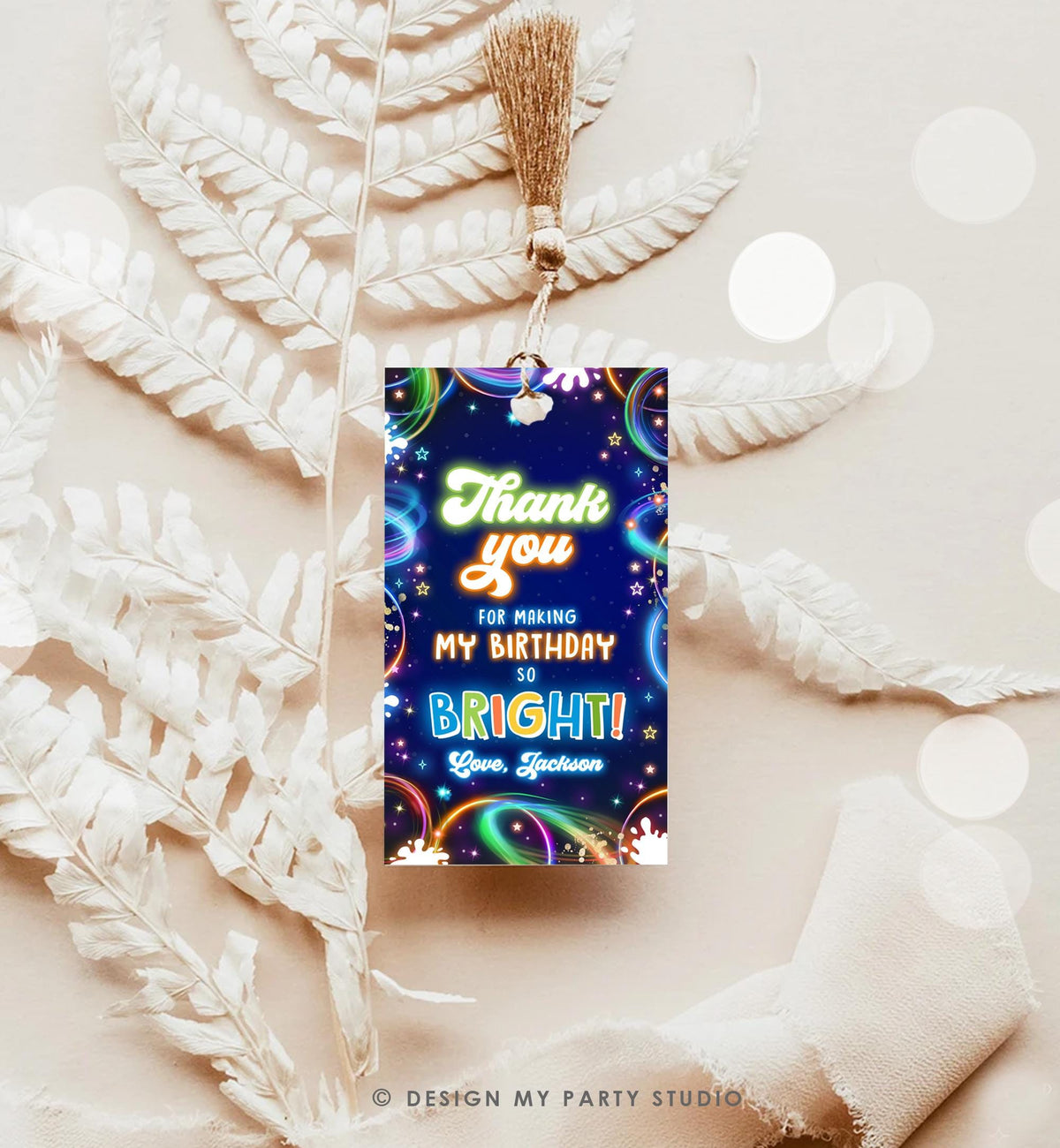 Editable Glow Favor Tag Neon Glow in the Dark Disco Boy Birthday Party Thank You Gift Tag Label Digital Download Template Printable 0537