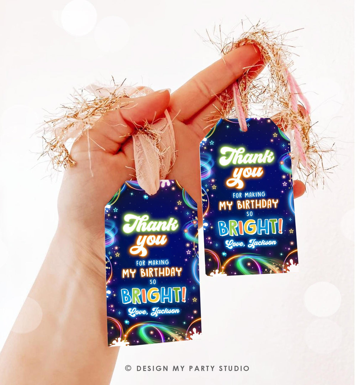 Editable Glow Favor Tag Neon Glow in the Dark Disco Boy Birthday Party Thank You Gift Tag Label Digital Download Template Printable 0537