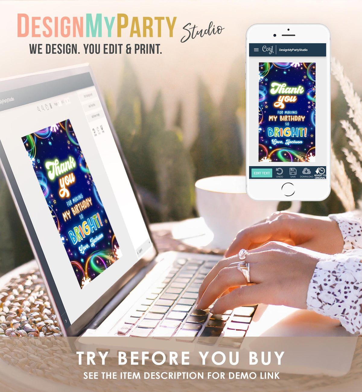 Editable Glow Favor Tag Neon Glow in the Dark Disco Boy Birthday Party Thank You Gift Tag Label Digital Download Template Printable 0537