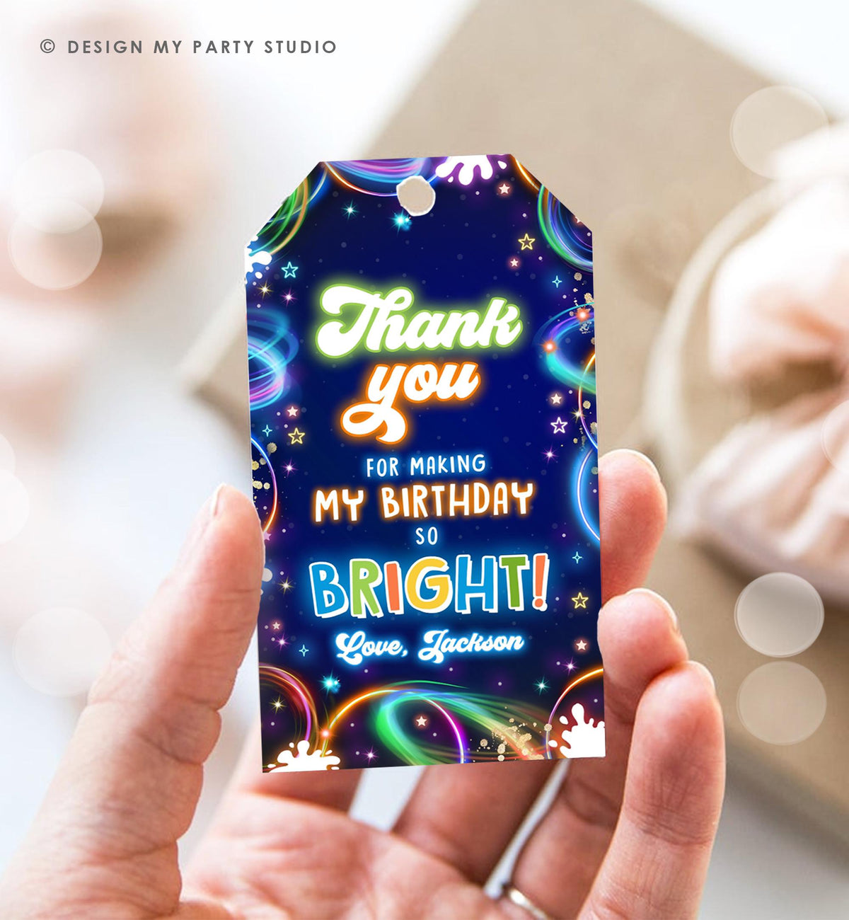 Editable Glow Favor Tag Neon Glow in the Dark Disco Boy Birthday Party Thank You Gift Tag Label Digital Download Template Printable 0537