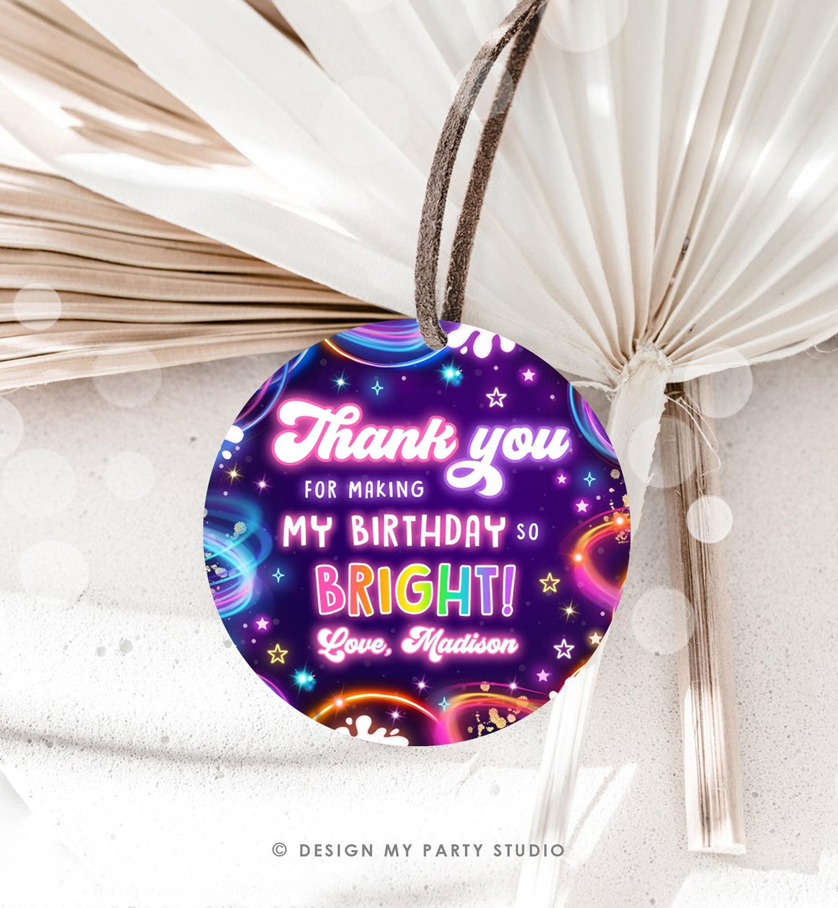 Editable Glow Favor Tag Neon Glow in the Dark Disco Girl Birthday Party Thank You Gift Tag Label Sticker Digital Template Printable 0537