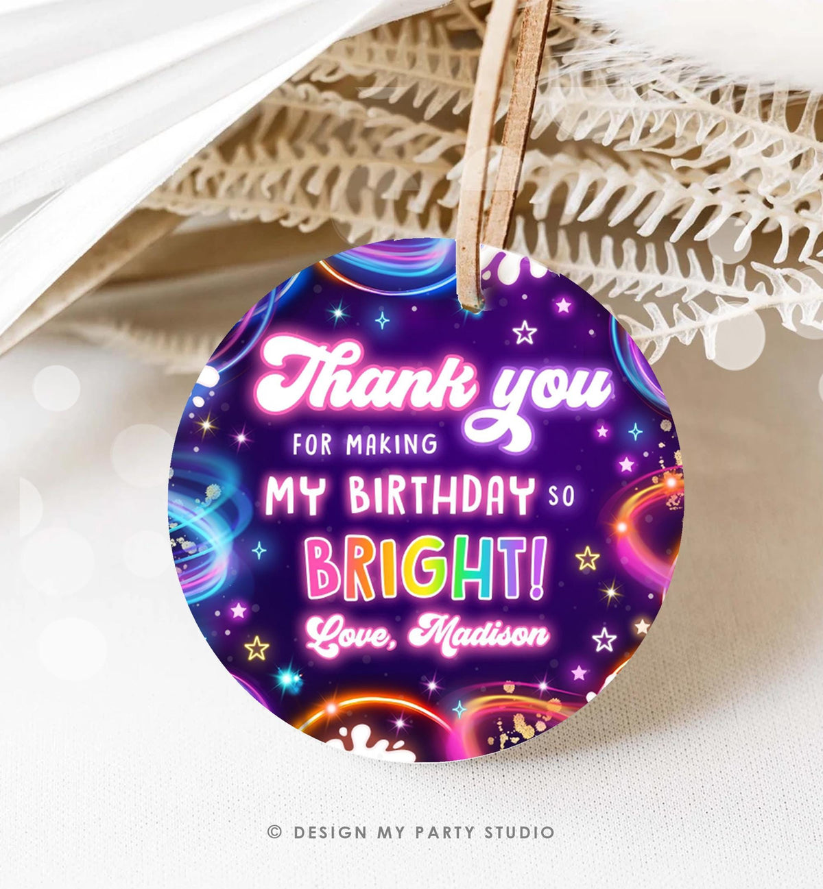 Editable Glow Favor Tag Neon Glow in the Dark Disco Girl Birthday Party Thank You Gift Tag Label Sticker Digital Template Printable 0537