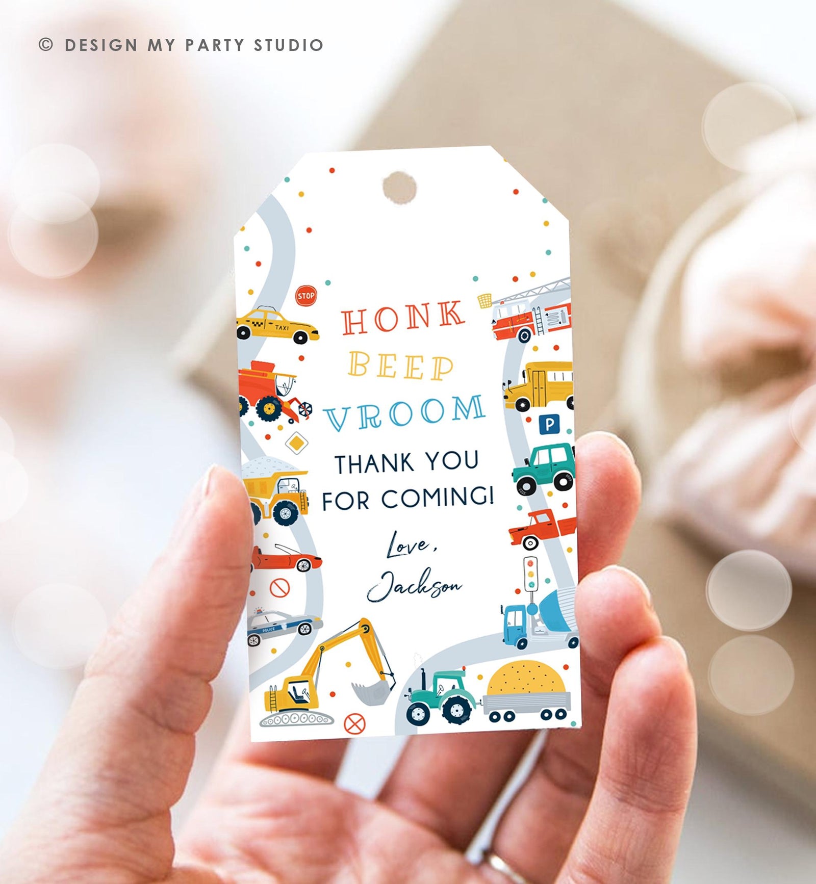 Editable Transportation Favor Tag Car Truck Driving By Boy Birthday Party Thank You Gift Tag Label Digital Download Template Printable 0533