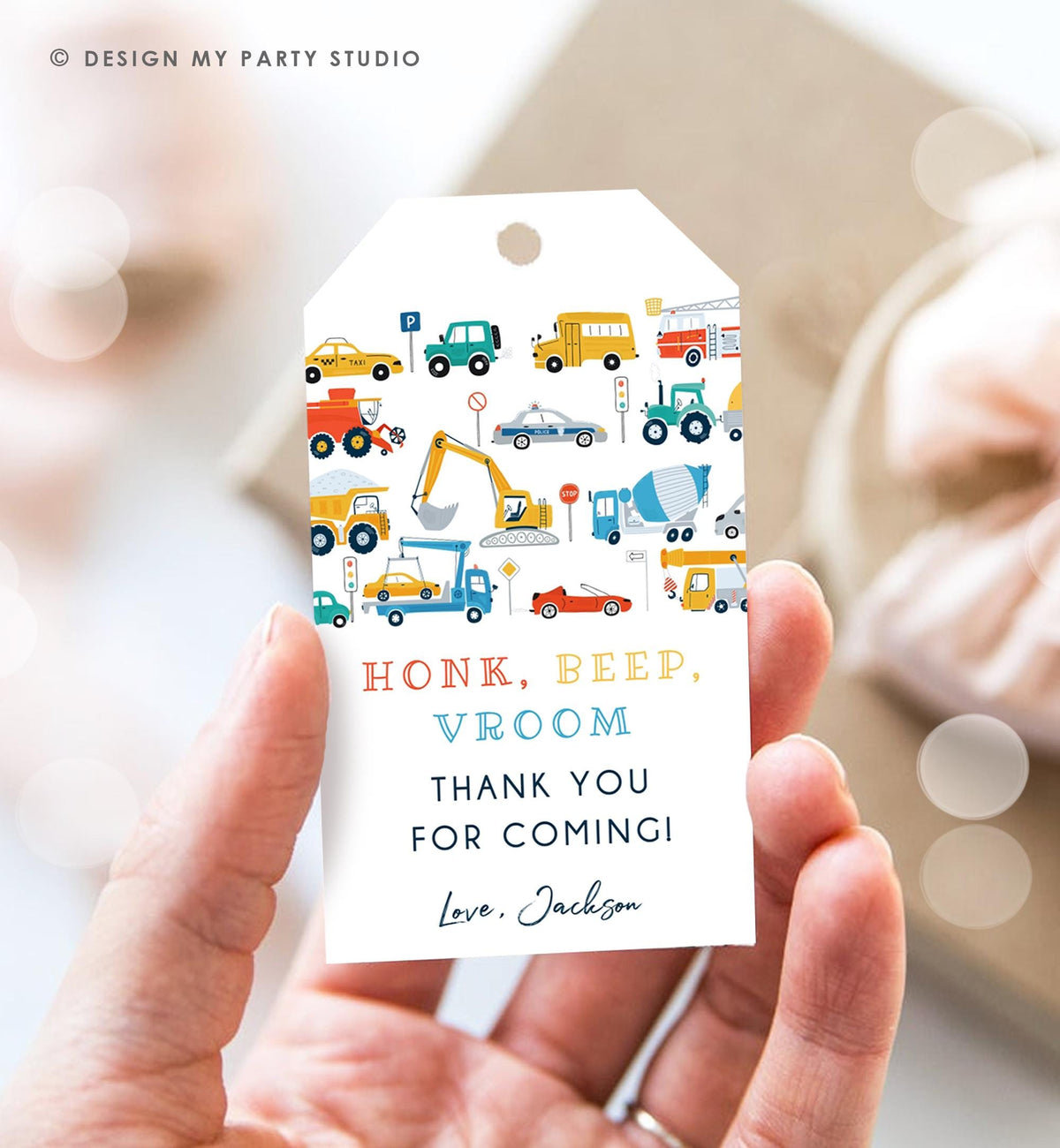 Editable Transportation Favor Tag Car Truck Driving By Boy Birthday Party Thank You Gift Tag Label Digital Download Template Printable 0533