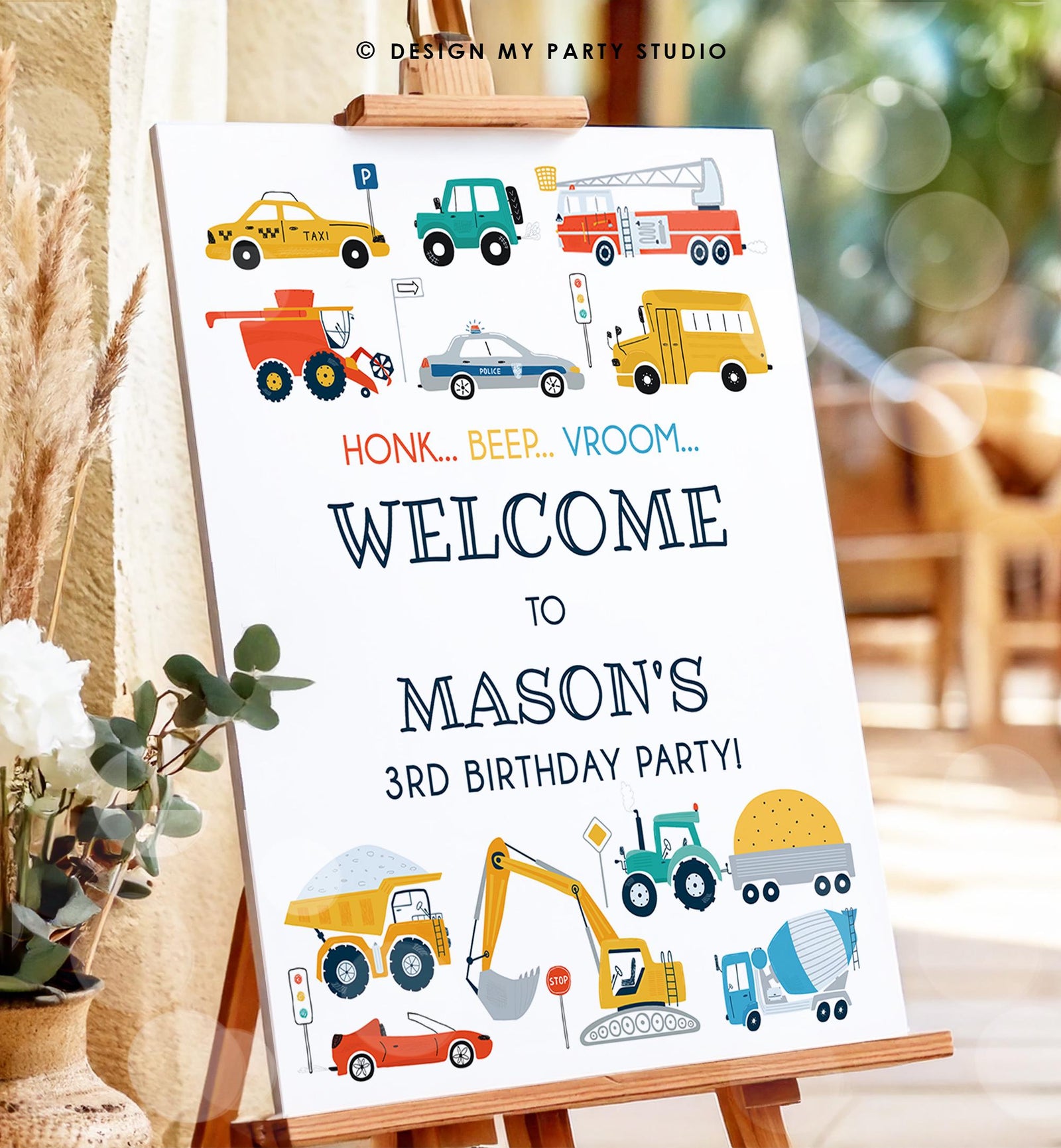 Editable Transportation Birthday Welcome Sign Car Truck Transport Boy Driving Scandinavian Traffic Digital Download Template Printable 0533