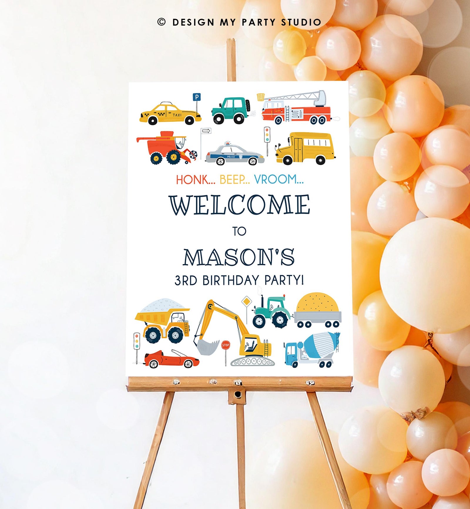 Editable Transportation Birthday Welcome Sign Car Truck Transport Boy Driving Scandinavian Traffic Digital Download Template Printable 0533
