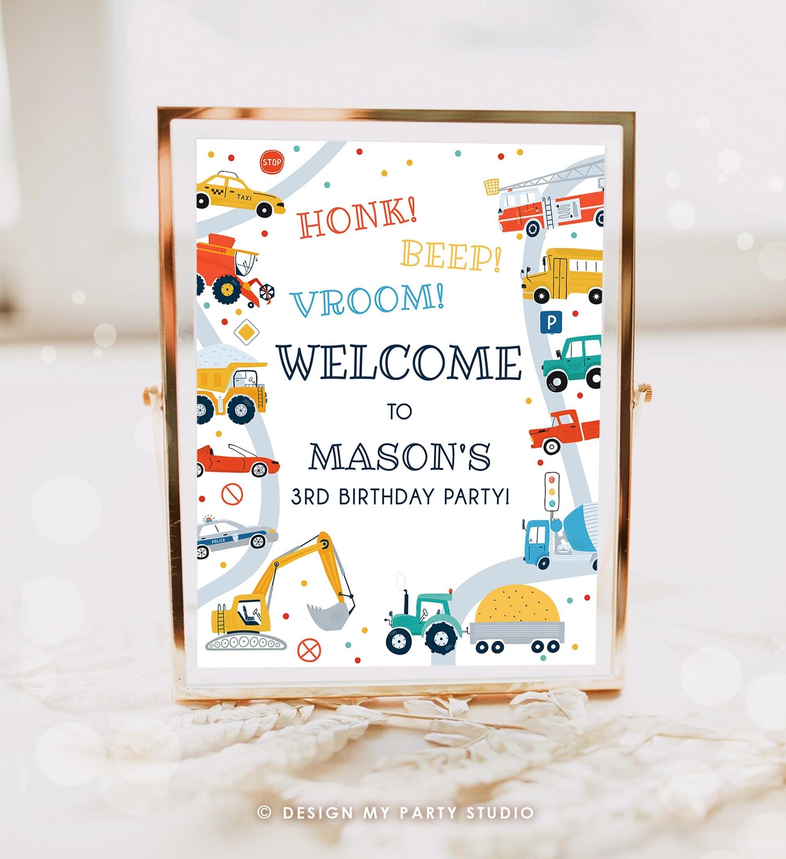 Editable Transportation Birthday Welcome Sign Car Truck Transport Boy Driving Scandinavian Traffic Digital Download Template Printable 0533