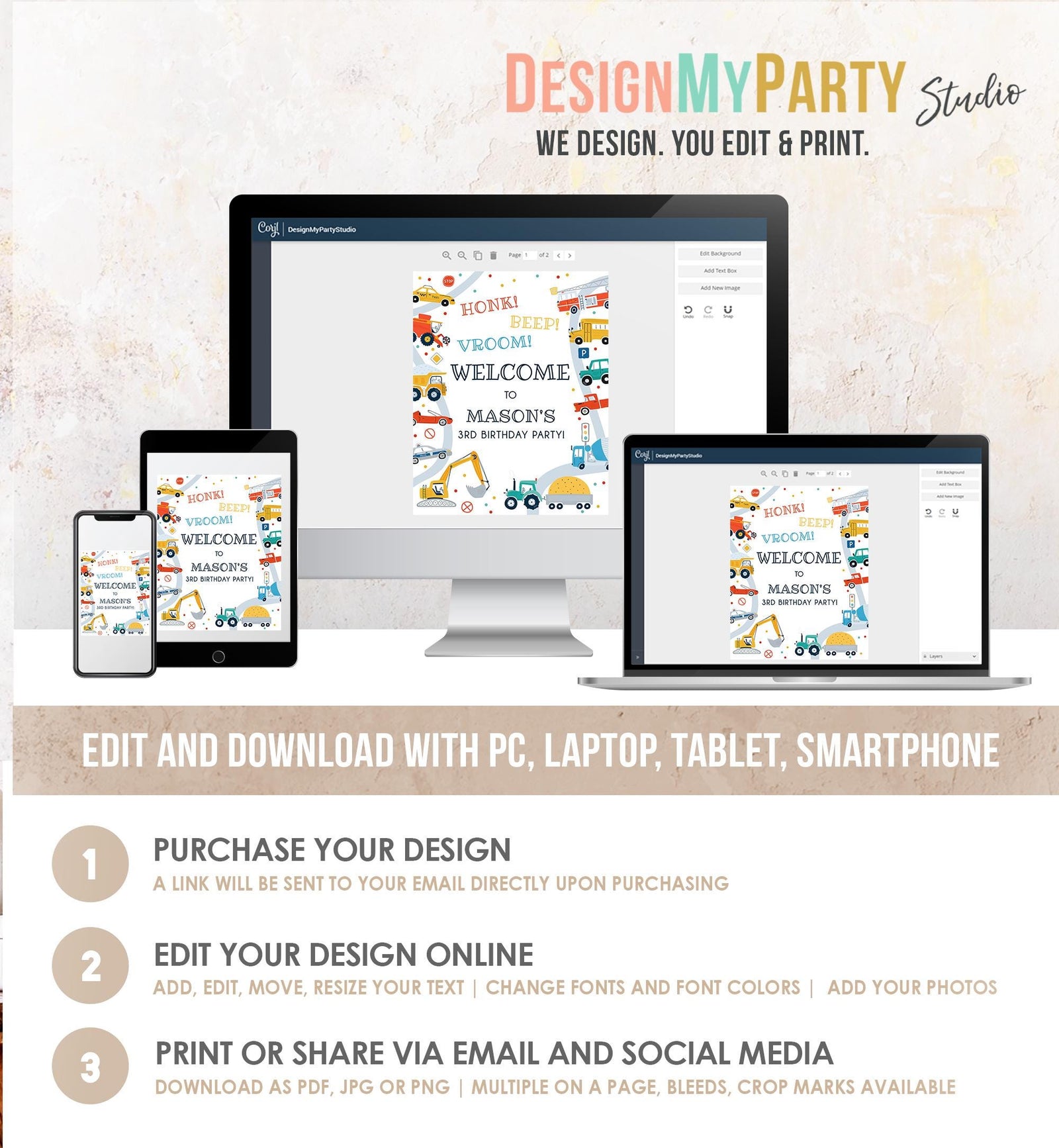 Editable Transportation Birthday Welcome Sign Car Truck Transport Boy Driving Scandinavian Traffic Digital Download Template Printable 0533