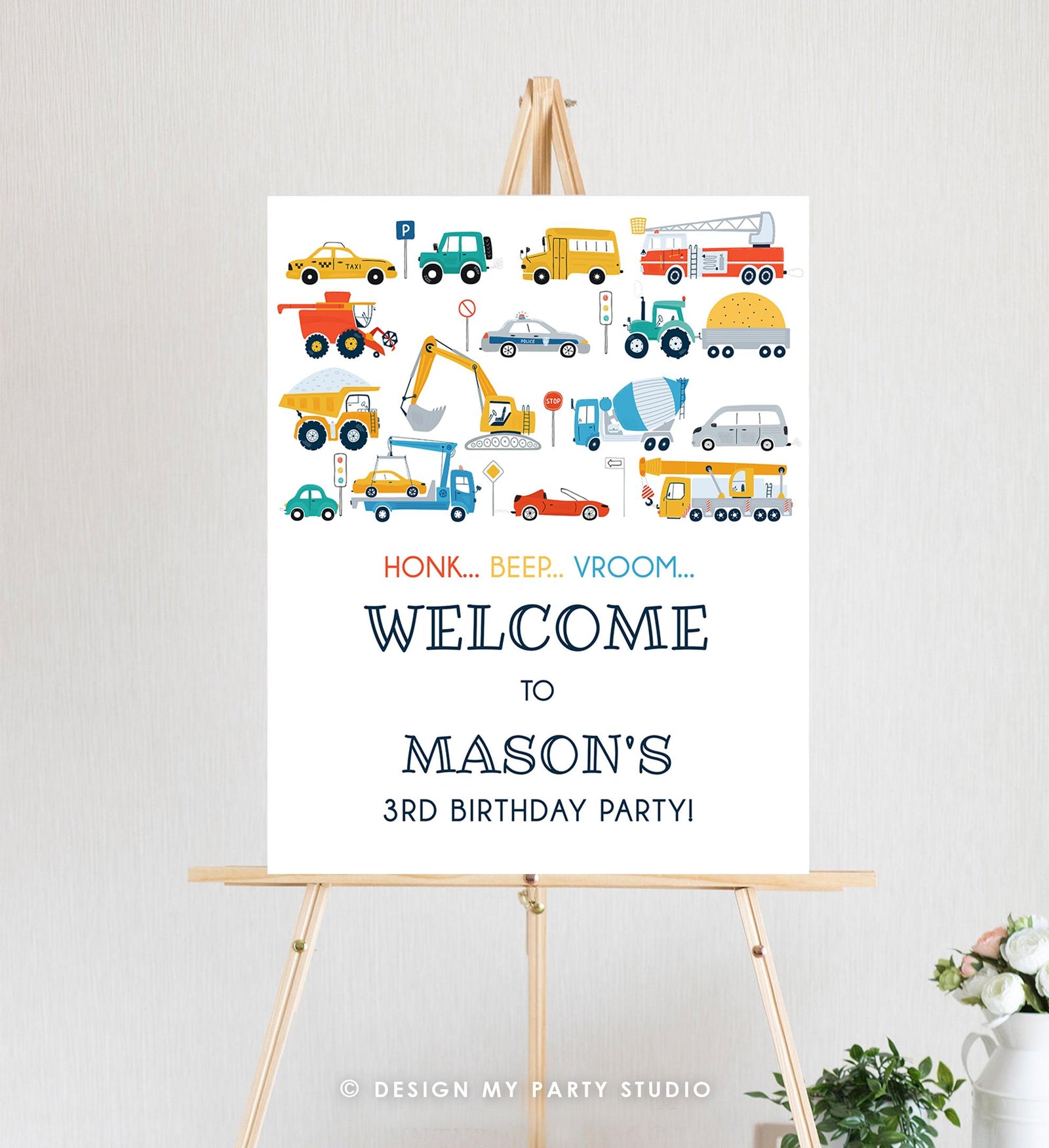 Editable Transportation Birthday Welcome Sign Car Truck Transport Boy Driving Scandinavian Traffic Digital Download Template Printable 0533