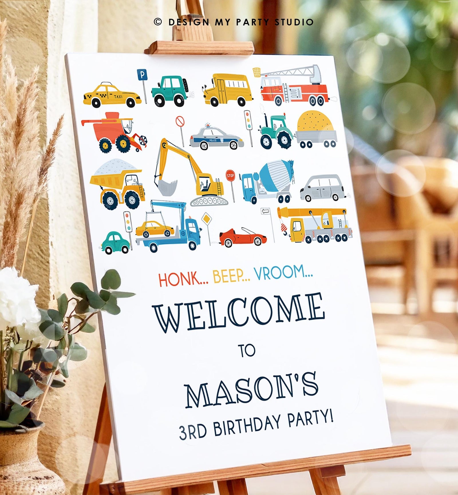 Editable Transportation Birthday Welcome Sign Car Truck Transport Boy Driving Scandinavian Traffic Digital Download Template Printable 0533