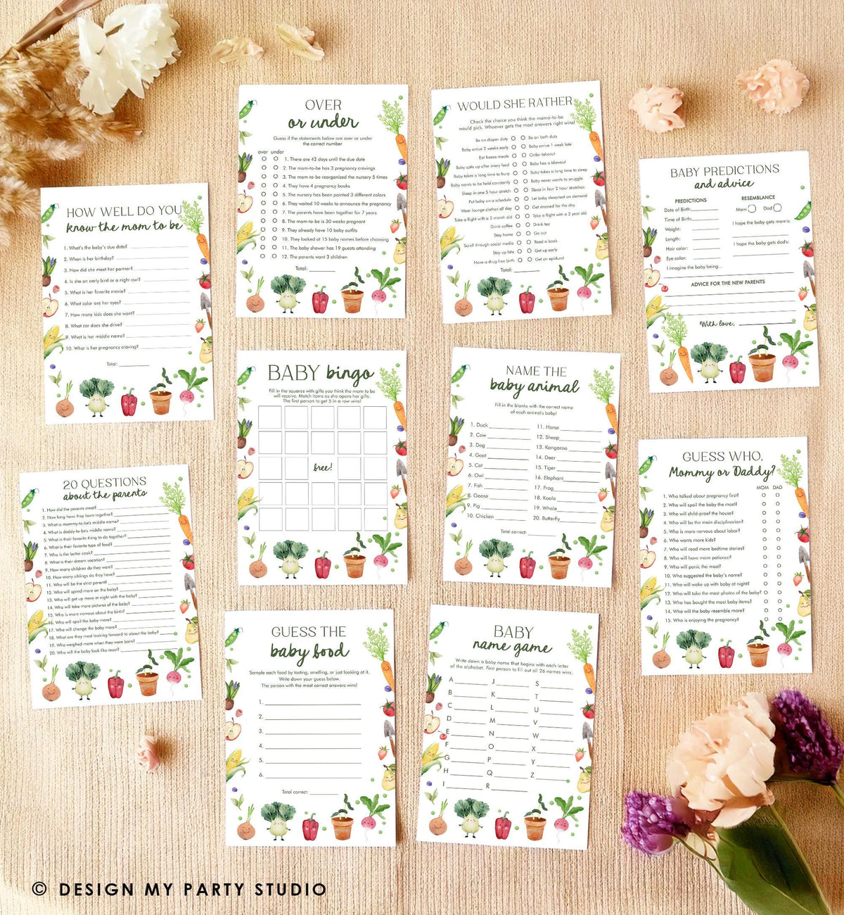 Editable Locally Grown Baby Shower Games Bundle Little Sprout Shower Farmers Market Gender Neutral Digital Download Template Printable 0544