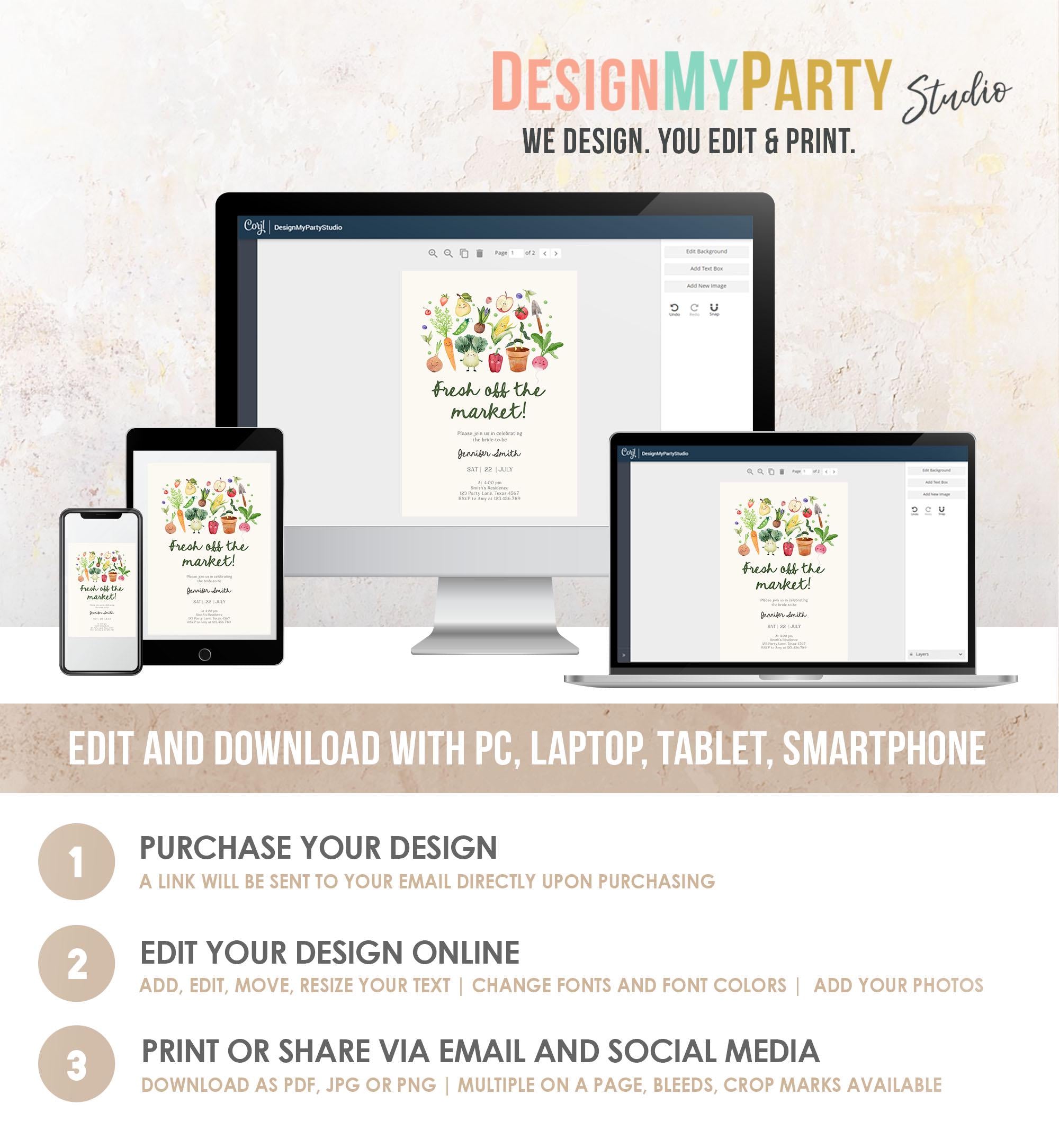 Editable Off The Market Bridal Shower Invitation Farmers Market She's Off the Market Veggies Digital Download Evite Template Printable 0544