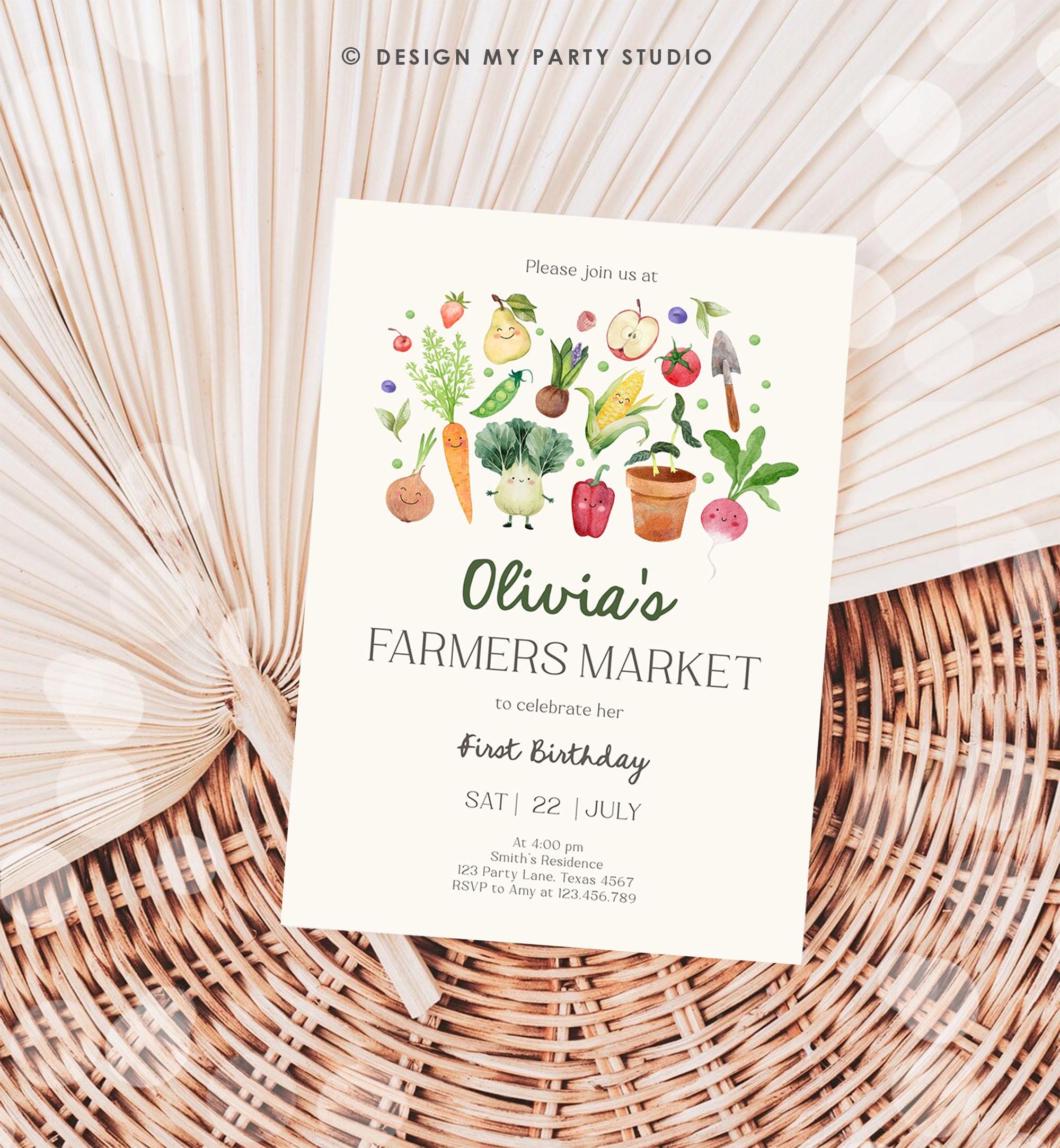 Editable Farmers Market Birthday Invitation Locally Grown Invitation Farm Vegetables Fruits Digital Download Evite Template Printable 0544