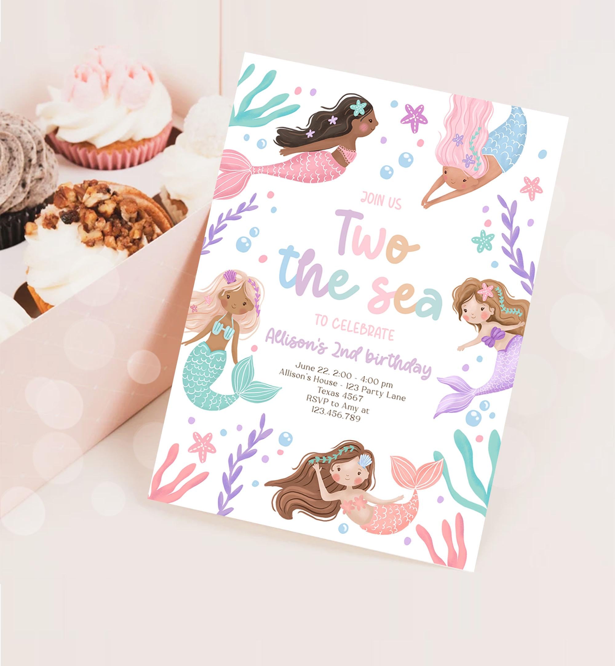 Editable Two The Sea Birthday Invitation Mermaid Birthday Invitation 2nd Splish Splash Under The Sea Ocean Download Printable Template 0546