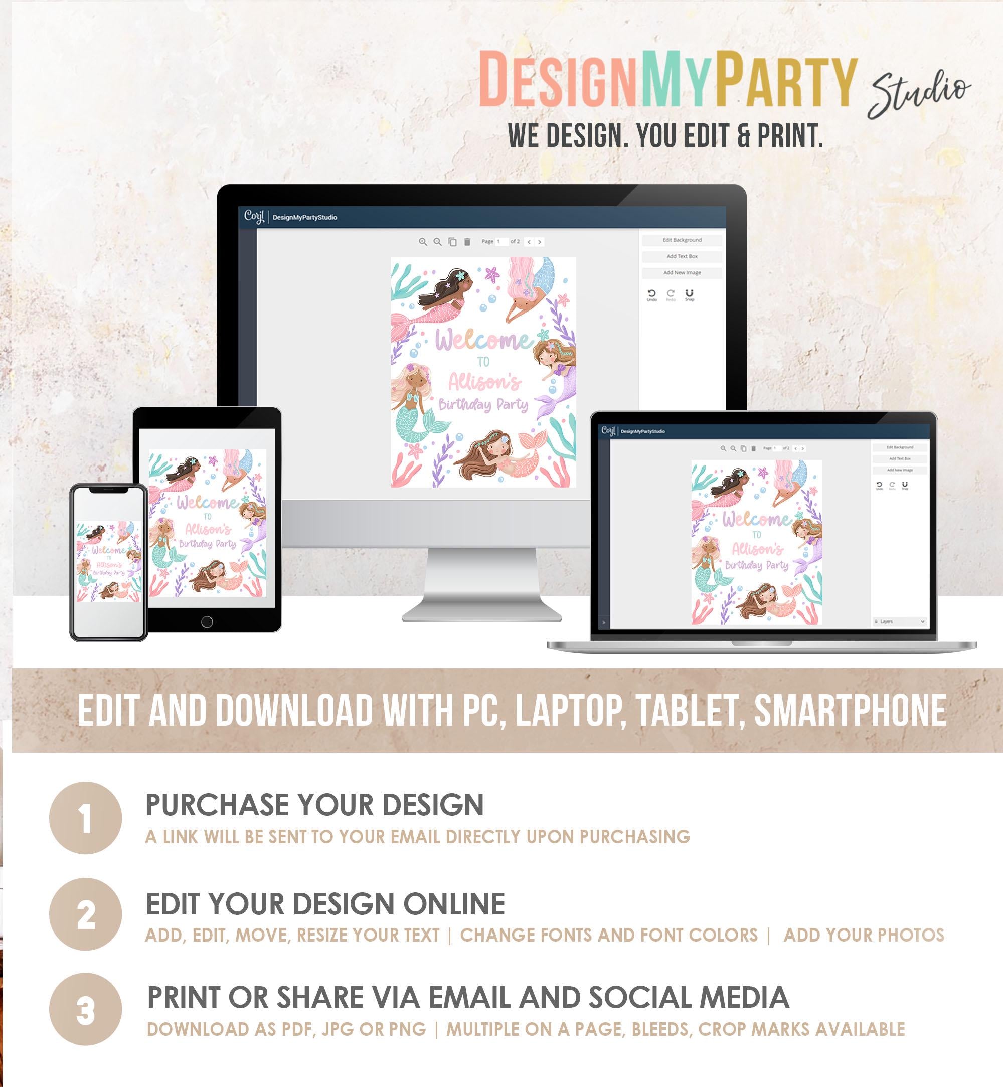 Editable Mermaid Welcome Sign Mermaid Birthday Sign Girl Ocean Pastel Birthday Decor Welcome Under The Sea Digital Template Printable 0546