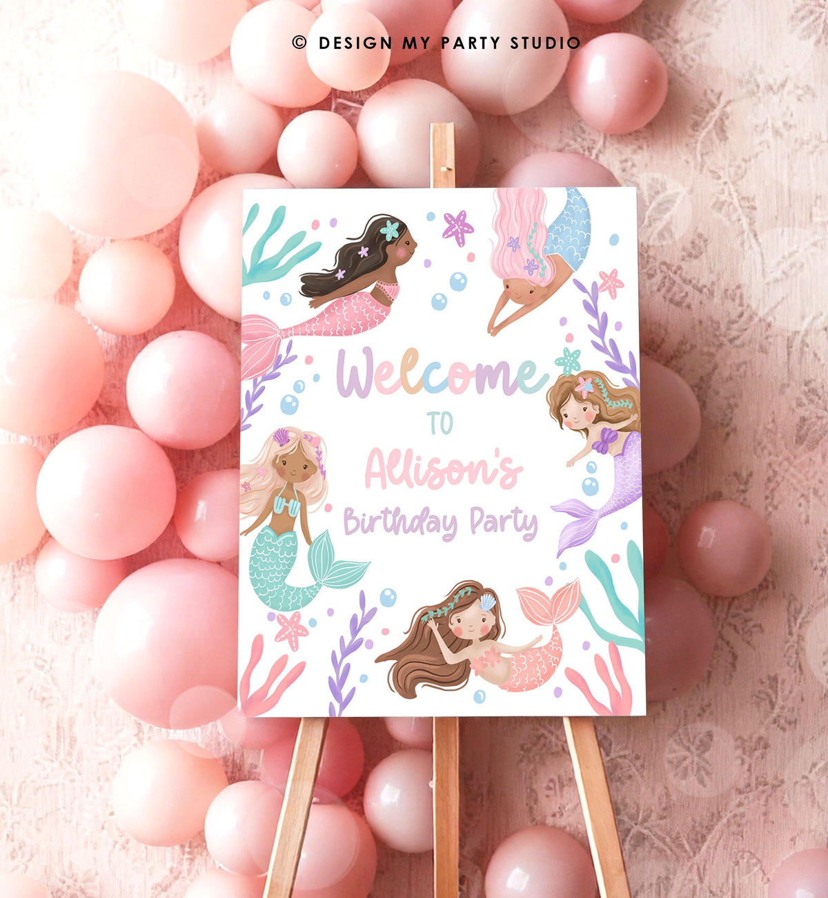 Editable Mermaid Welcome Sign Mermaid Birthday Sign Girl Ocean Pastel Birthday Decor Welcome Under The Sea Digital Template Printable 0546