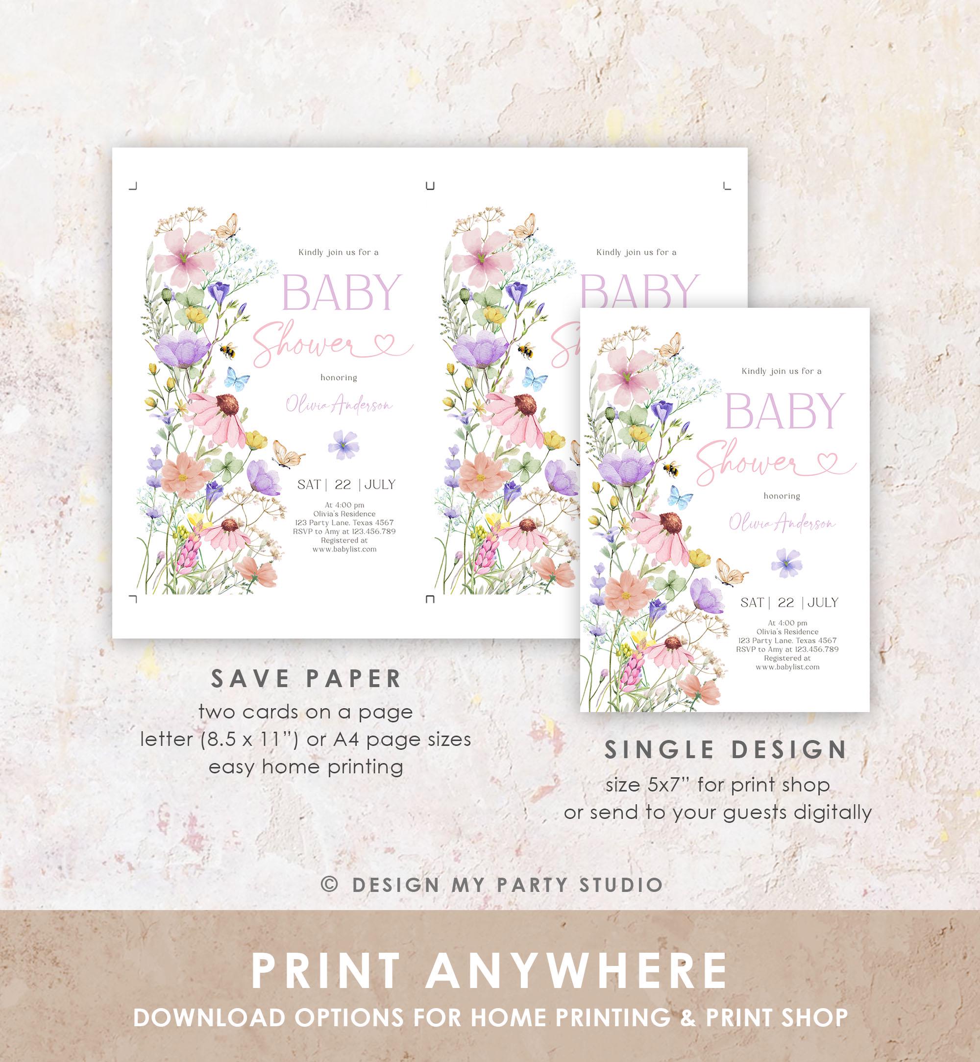 Editable Boho Wildflower Baby Shower Invitation Baby in Bloom Invitation Butterflies Wild Flower Download Template Digital Printable 0543