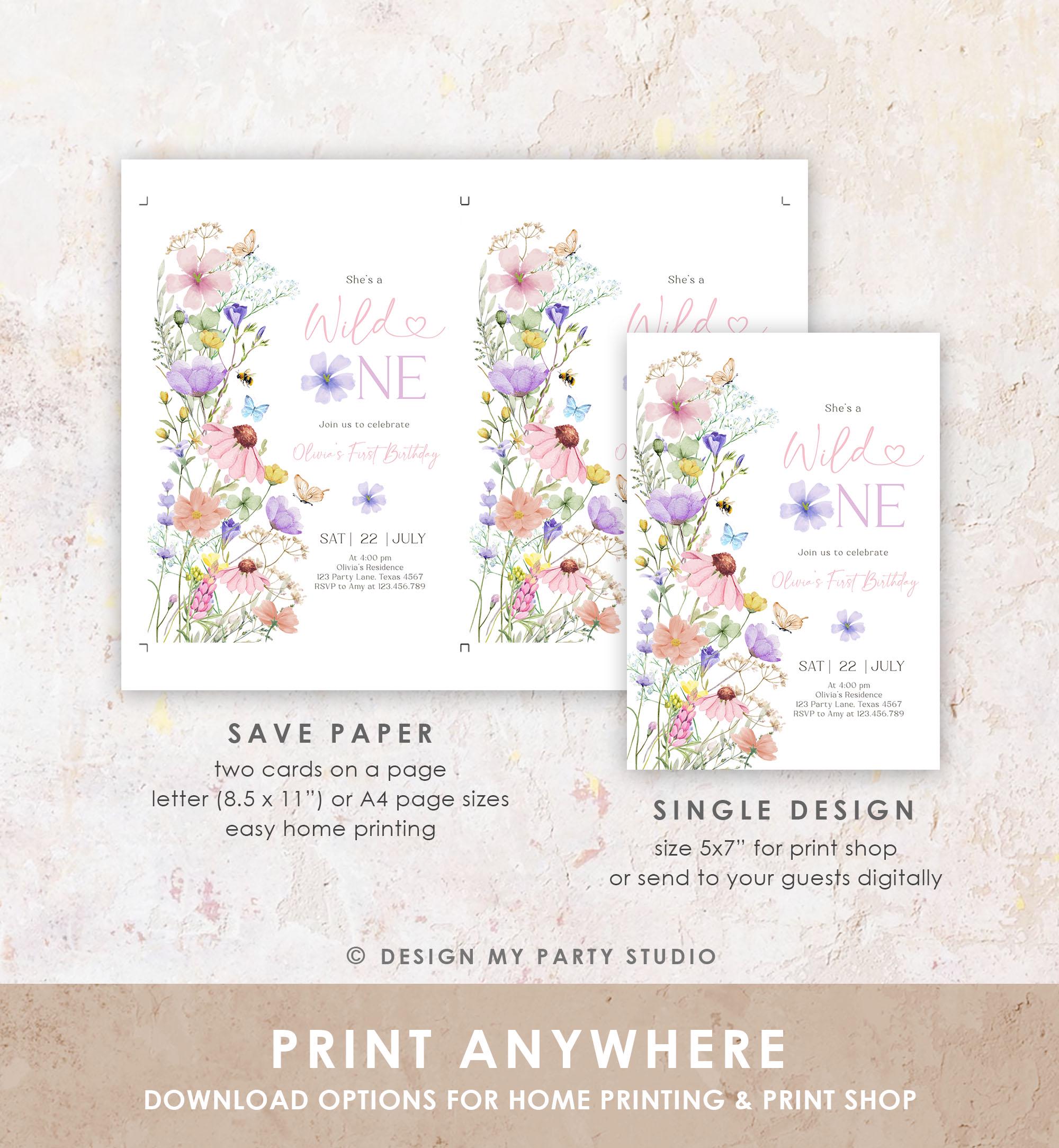 Editable Wildflower Wild One Birthday Invitation Floral 1st Birthday Daisy Butterfly Meadow Girl Digital Download Template Printable 0543