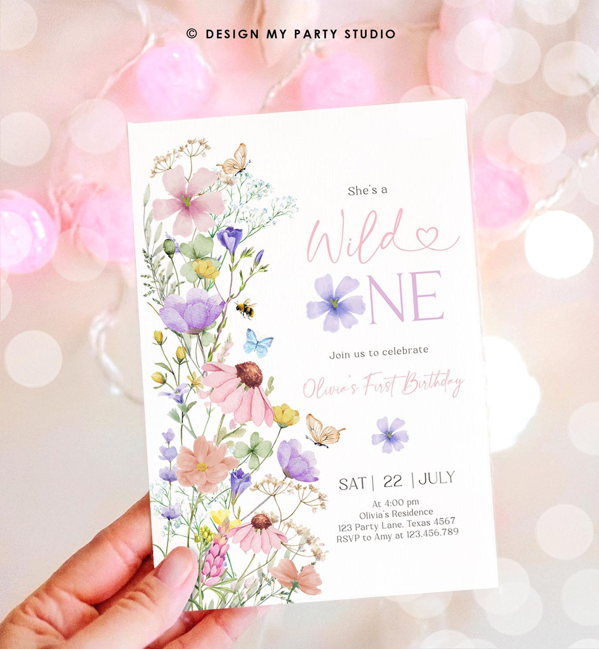 Editable Wildflower Wild One Birthday Invitation Floral 1st Birthday Daisy Butterfly Meadow Girl Digital Download Template Printable 0543