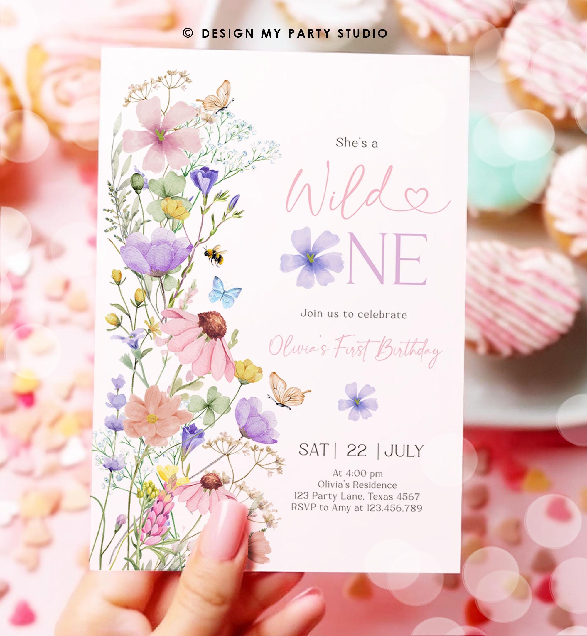 Editable Wildflower Wild One Birthday Invitation Floral 1st Birthday Daisy Butterfly Meadow Girl Digital Download Template Printable 0543