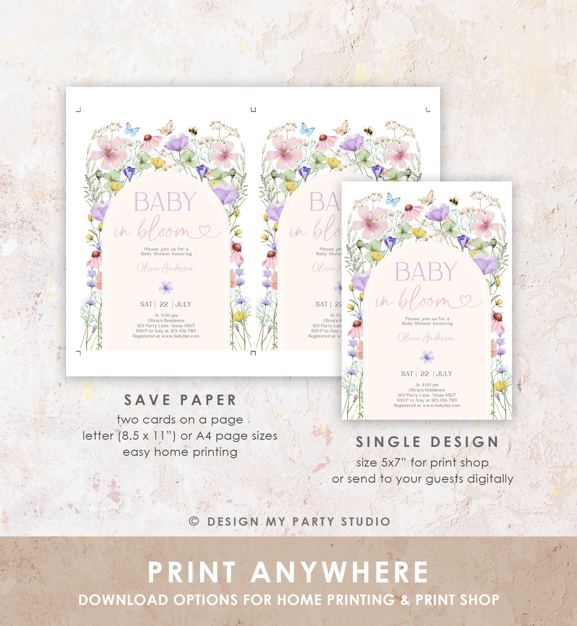Editable Baby in Bloom Invitation Wildflowers Baby Shower Spring Butterflies Wild Flower Instant Download Template Digital Printable 0543