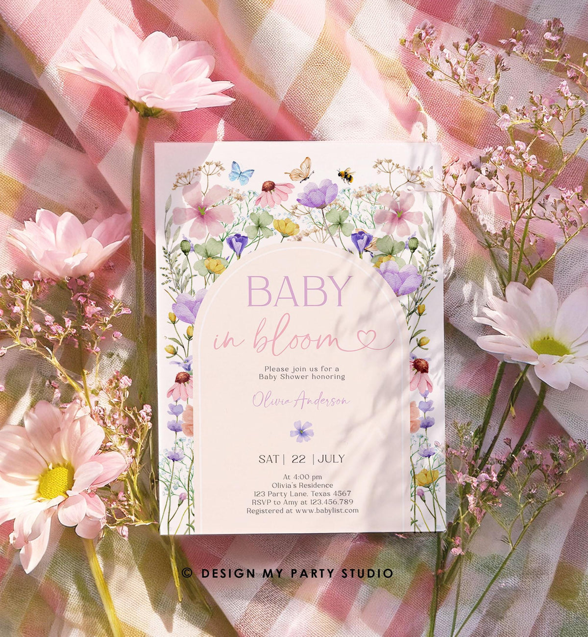 Editable Baby in Bloom Invitation Wildflowers Baby Shower Spring Butterflies Wild Flower Instant Download Template Digital Printable 0543