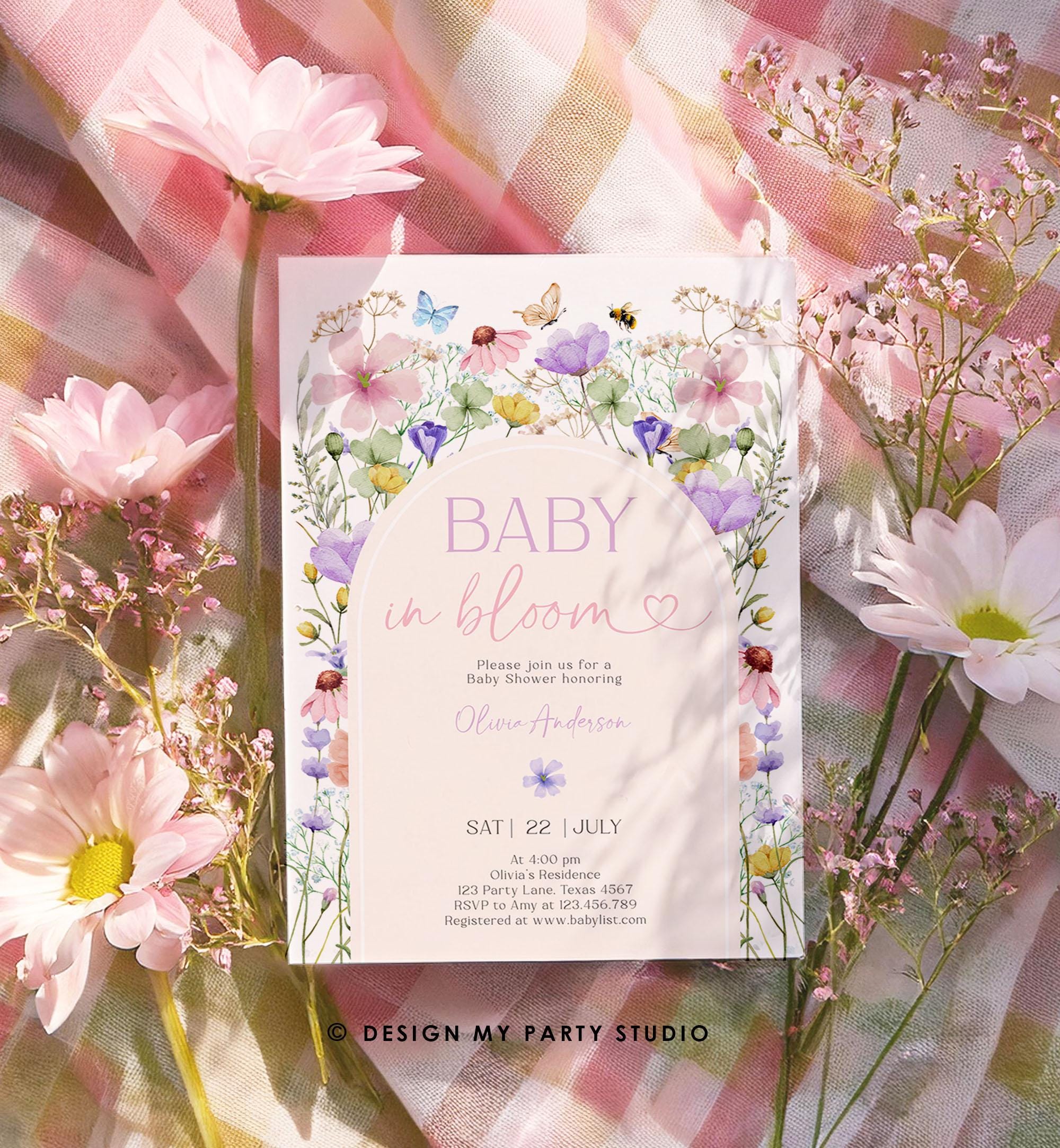 Editable Baby in Bloom Invitation Wildflowers Baby Shower Spring Butterflies Wild Flower Instant Download Template Digital Printable 0543